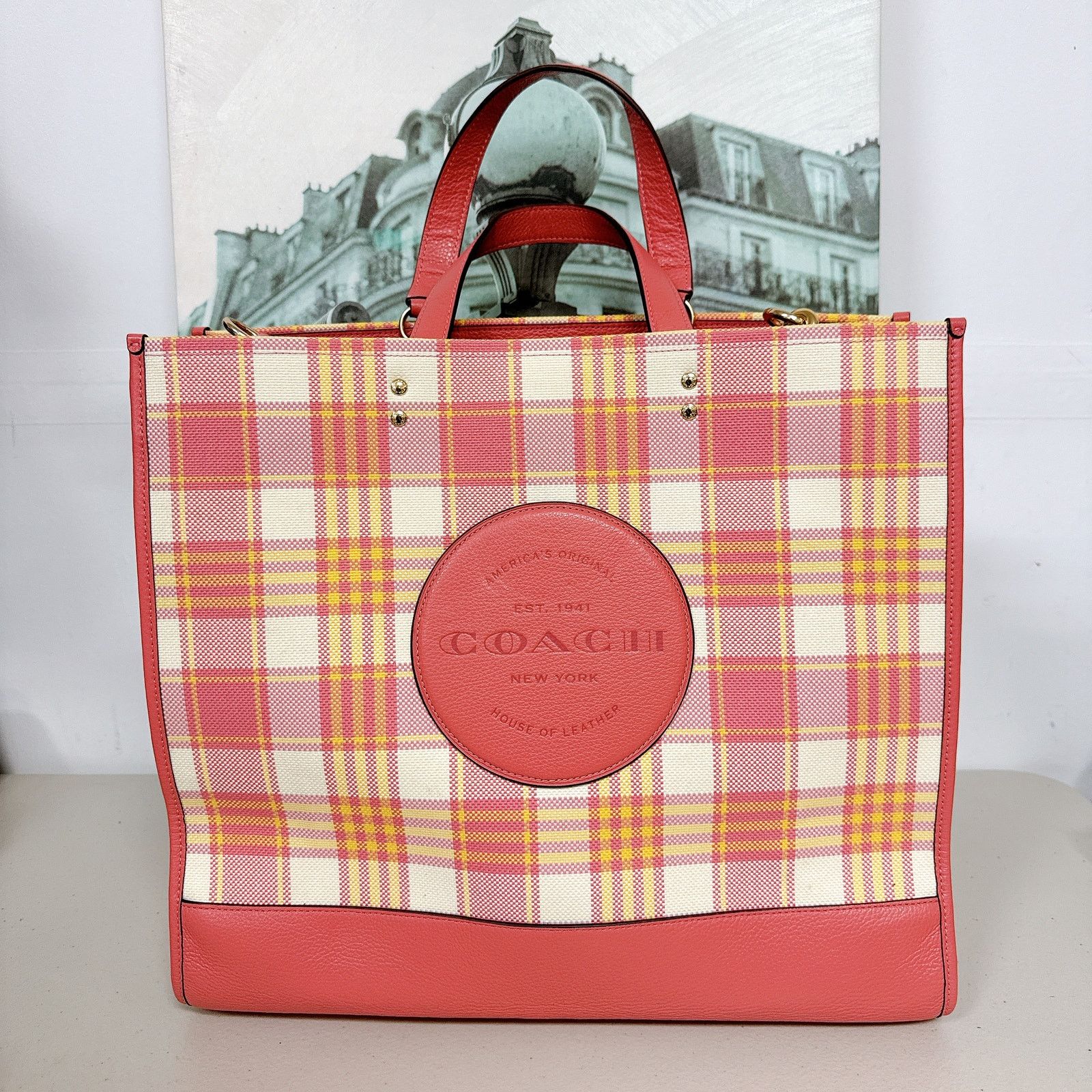 Coach Coach C8200 Dempsey Tote 40 With Garden Plaid Print In Taffy Size ONE SIZE - 1 Thumbnail