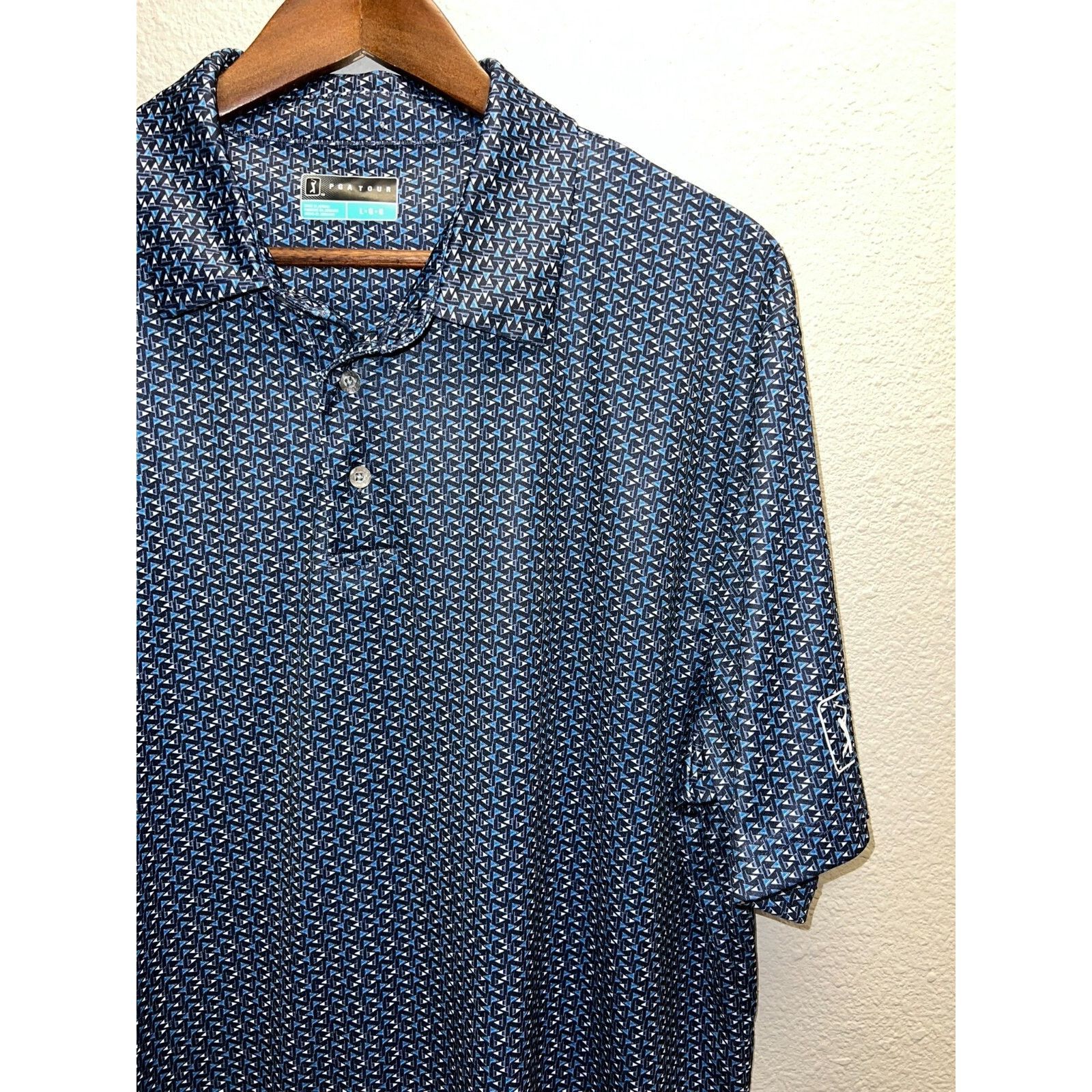 PGA Tour PGA Tour Golf Polo Shirt Geometric Flag Blue Black AOP Large Size US L / EU 52-54 / 3 - 3 Thumbnail
