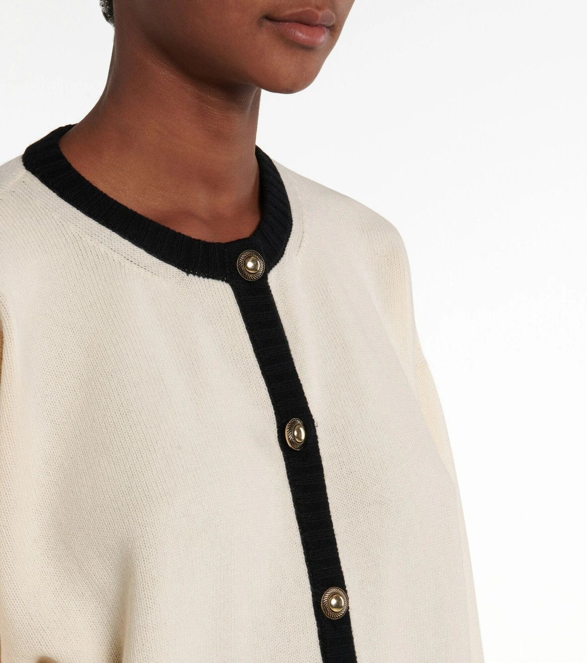Saint Laurent Paris o1bcso1str0125 Long Cardigan In Cashmere in Natural/Noir Size S / US 4 / IT 40 - 4 Thumbnail