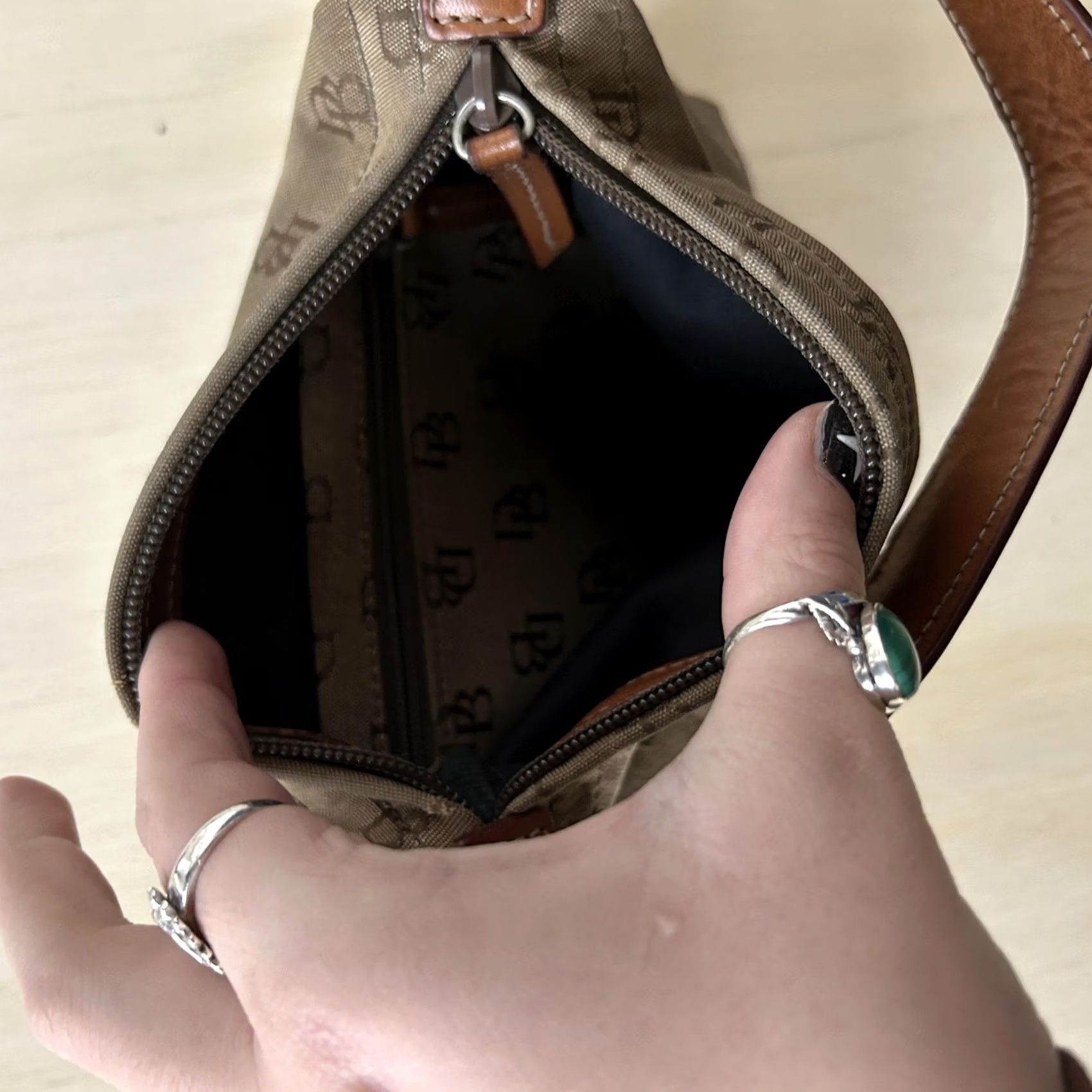 Dooney & Bourke VINTAGE Dooney & Bourke Shoulder Bag Womens Small Brown Monogram Canvas Leather Zip Size ONE SIZE - 4 Thumbnail