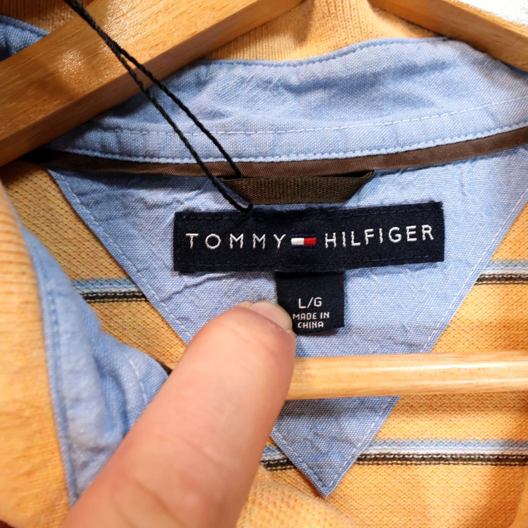 Tommy Hilfiger Tommy Hilfiger Polo Shirt Mens Large Orange Striped Pique Short Sleeve Button Collar Embroidered Logo Classic Fit Mens Size US L / EU 52-54 / 3 - 6 Thumbnail