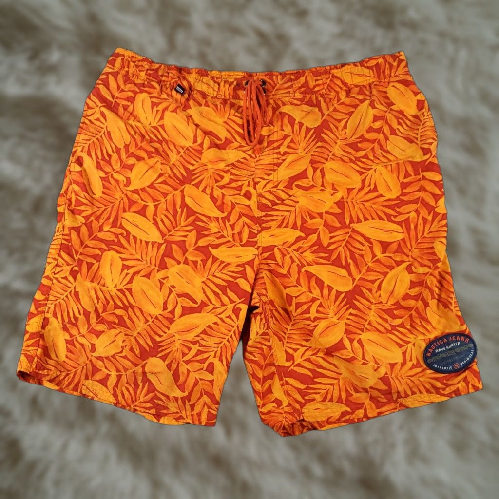 Nautica VINTAGE Nautica Shorts Bottom Men 2XL Orange Floral Beach Surf Trunks Mens American Hawaiian Classic 90s Size US 39 - 1 Thumbnail