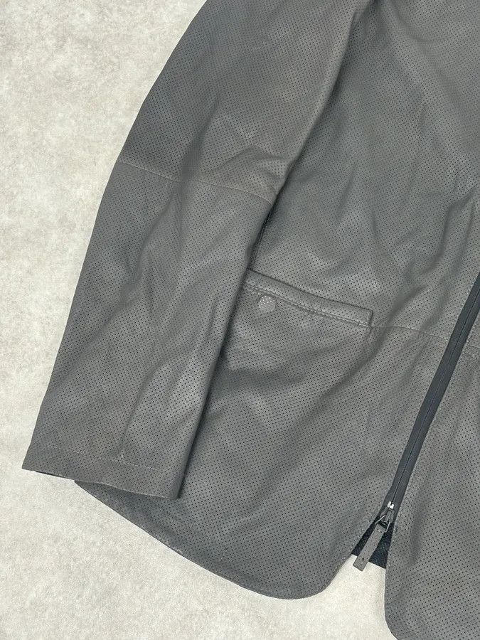 Emporio Armani AW2017 Emporio Armani Grey Leather Perforated Bomber Jacket Size US M / EU 48-50 / 2 - 8 Thumbnail