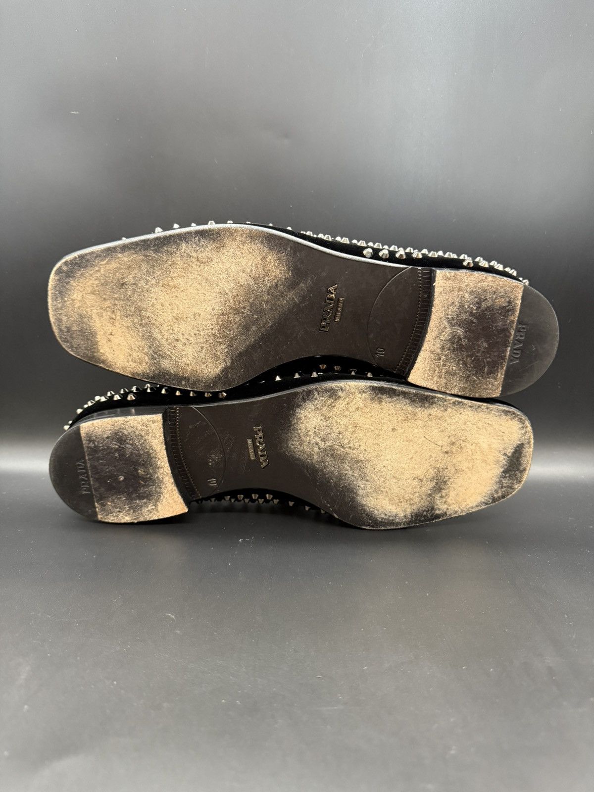 Prada PRADA Velluto Stud Smoking Loafer Black Velvet-Silver Studs Size US 11 / EU 44 - 17 Thumbnail