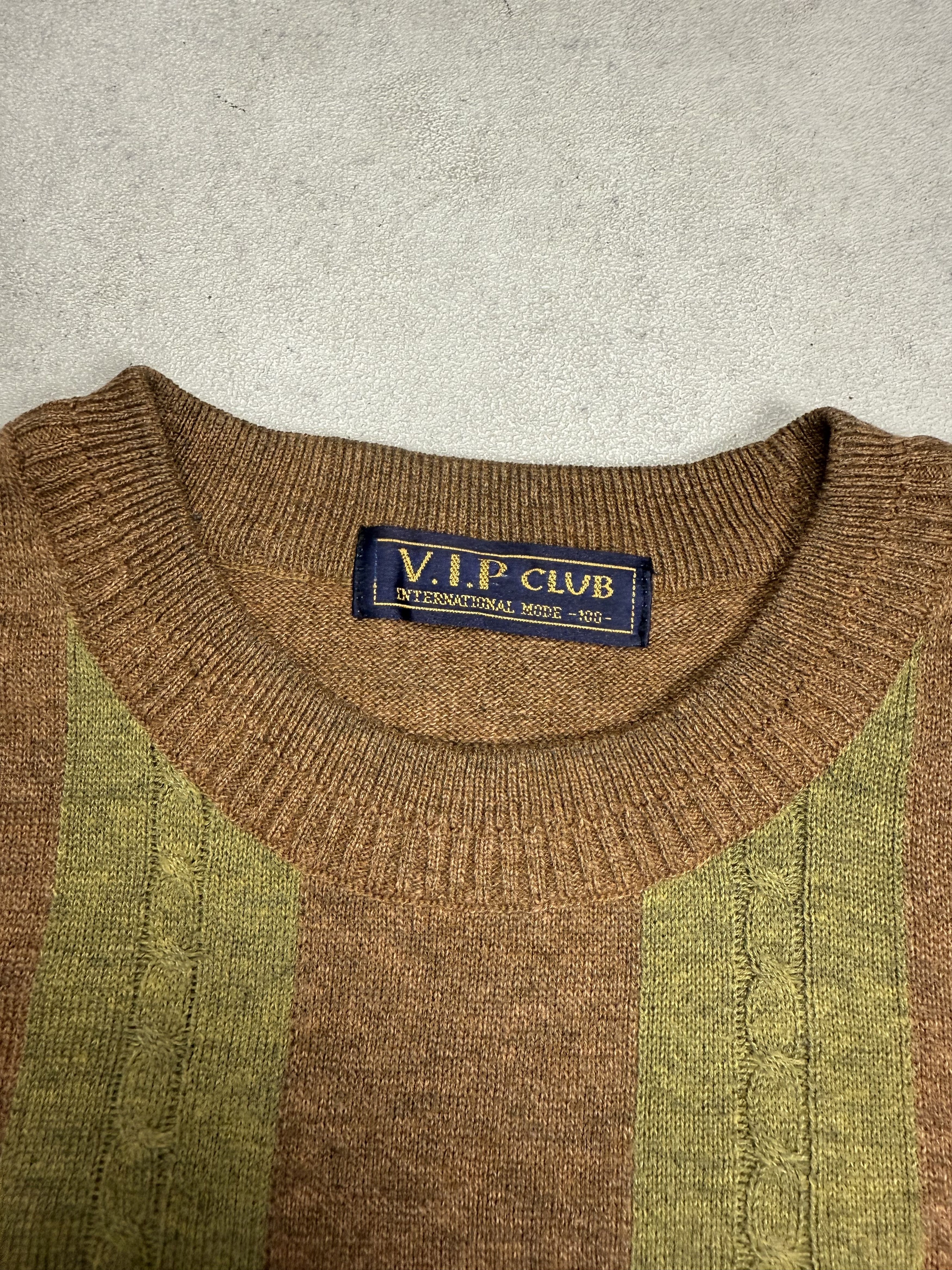 Vintage Vintage 90s V.I.P Club Brown Cable Knit Sweater Size US S / EU 44-46 / 1 - 5 Thumbnail