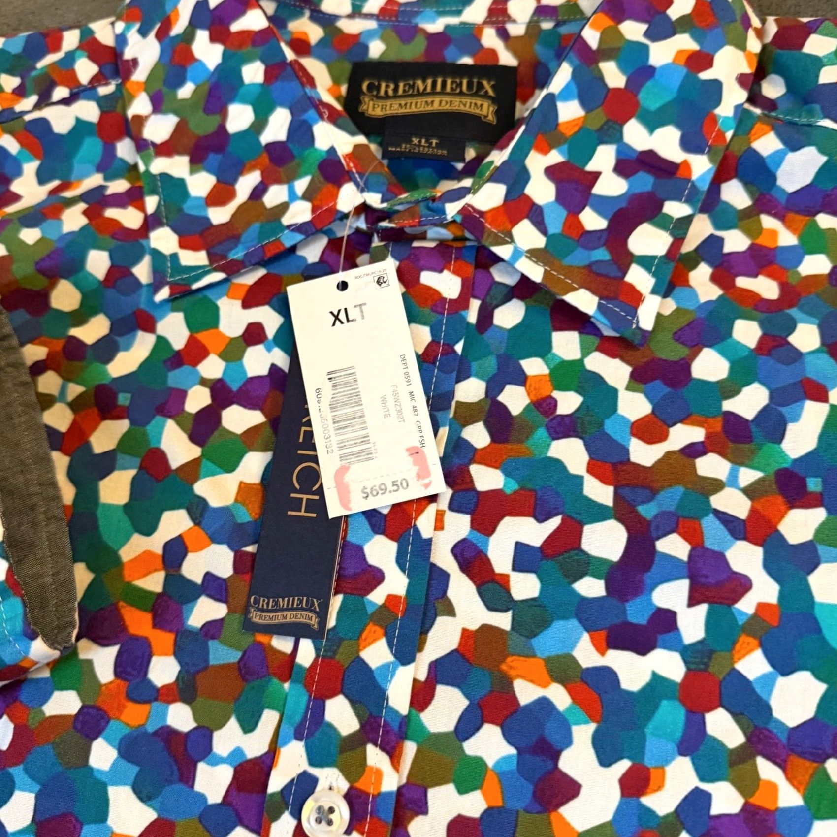 Cremieux Cremieux Premium Denim Shirt Mens XL Tall Multicolor Geometric Button Up Long Sleeve Stretch Casual Size US XL / EU 56 / 4 - 5 Thumbnail