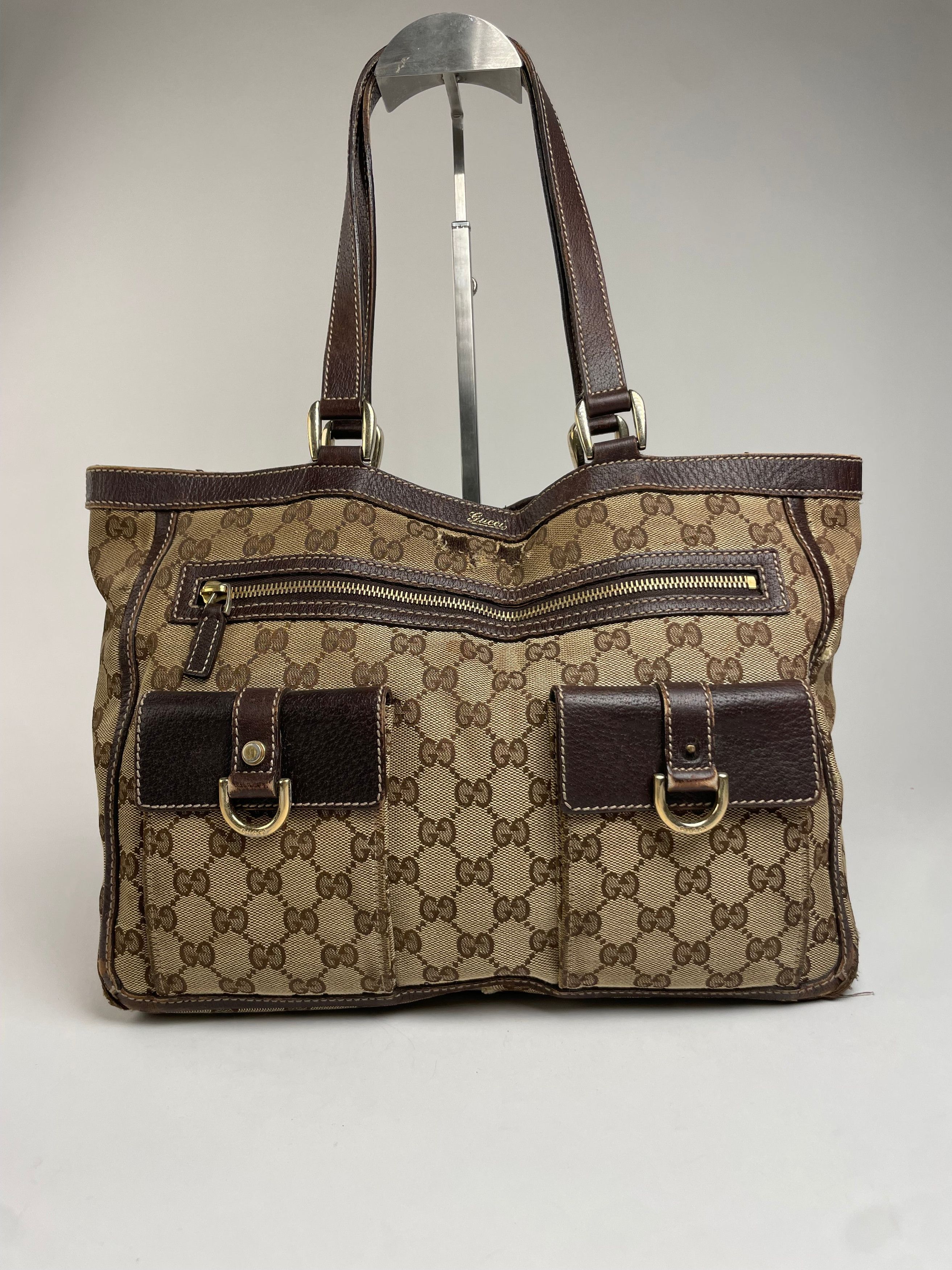 Gucci Vintage Monogram Handbag Beige Brown Size ONE SIZE - 1 Thumbnail