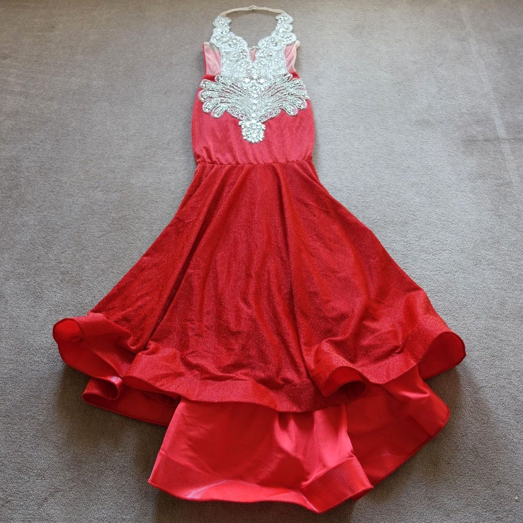 Vintage VINTAGE Babaroni Dress XS Red Prom Halter Mermaid Maxi Gown Rhinestone Formal Evening Women XS Red Mermaid Maxi Beaded Rhinestone Strap Halter Dress Size XS / US 0-2 / IT 36-38 - 2 Thumbnail