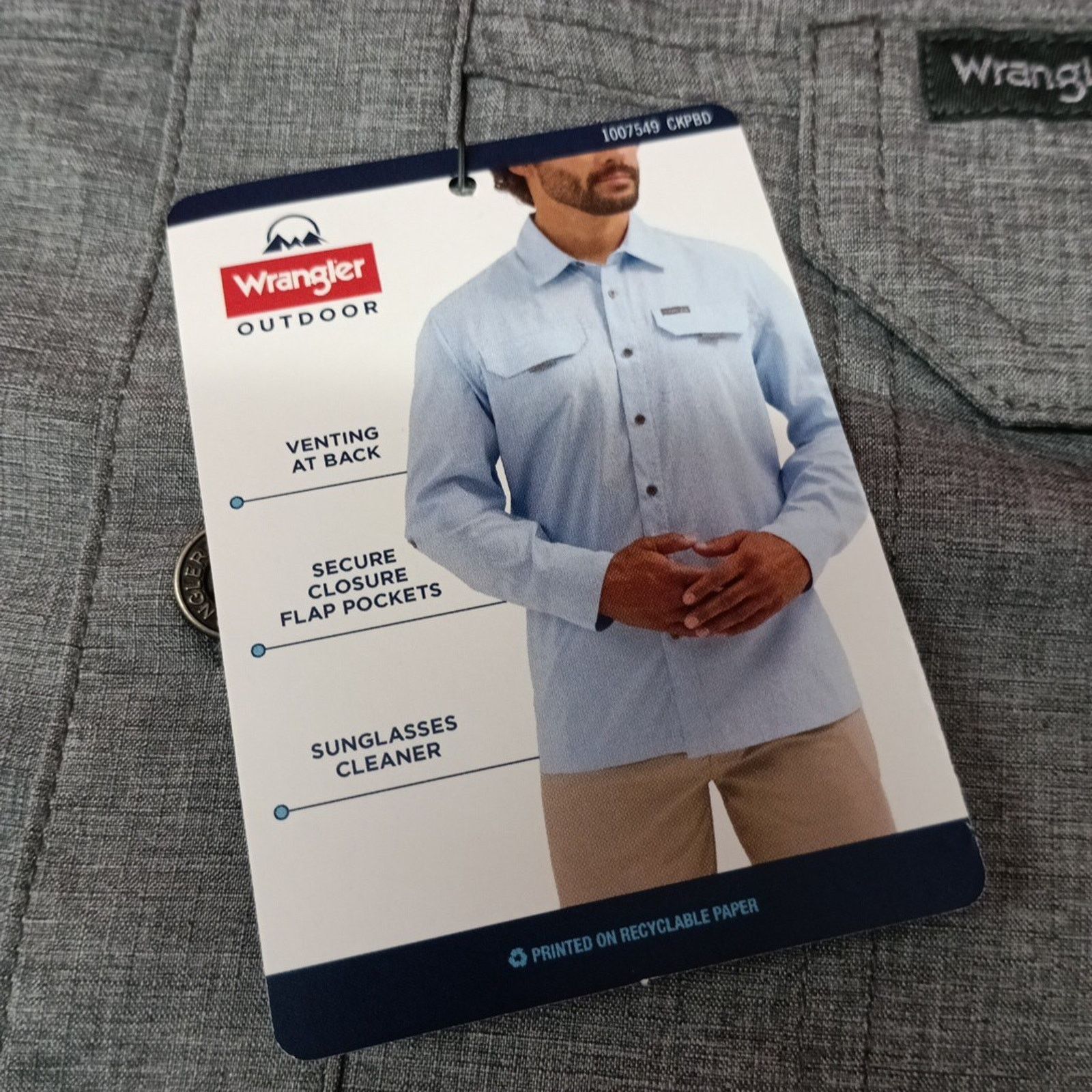Wrangler Wrangler Men's XL Gray Thru Hike Shirt Vented Roll Tab UPF Size US XL / EU 56 / 4 - 5 Thumbnail