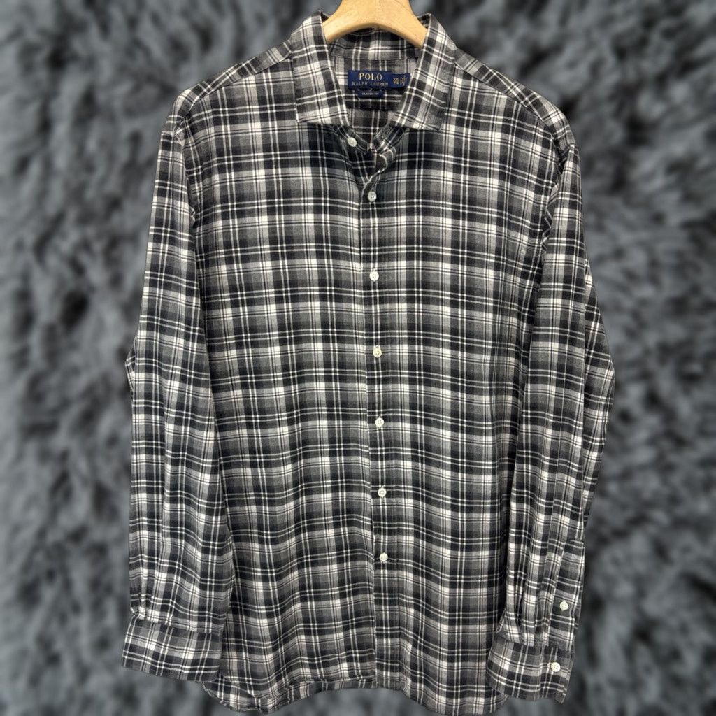 Polo Ralph Lauren VINTAGE Polo Ralph Lauren Shirt Mens XXL Long Sleeve Classic Fit Plaid Black Grey Cotton Size US XXL / EU 58 / 5 - 1 Thumbnail