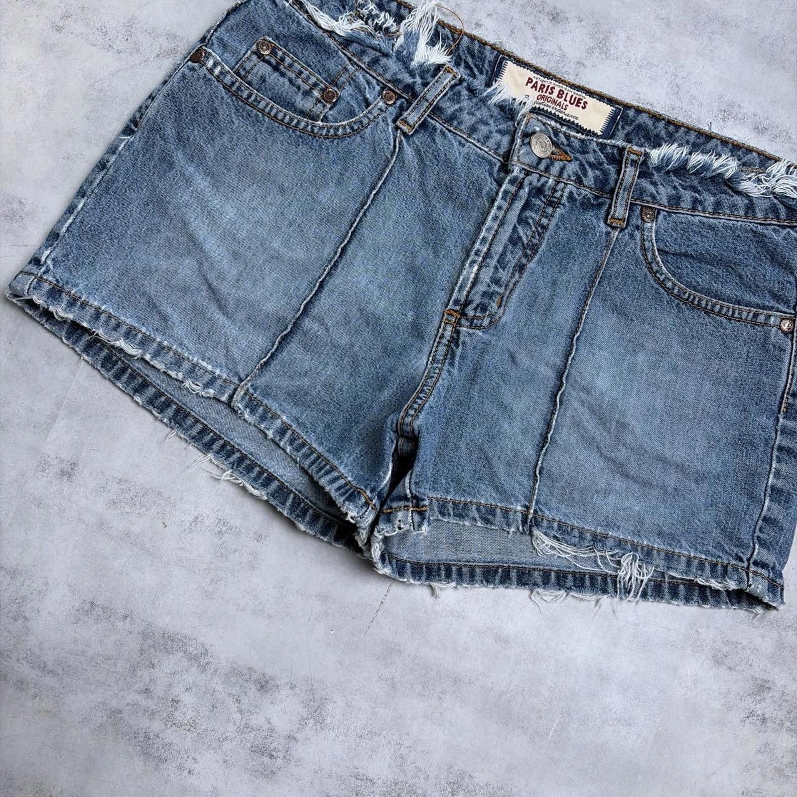 Other Y2K Blue Paris Blues Grunge Distressed Mini Denim Shorts Size 30" / US 8 / IT 44 - 4 Thumbnail