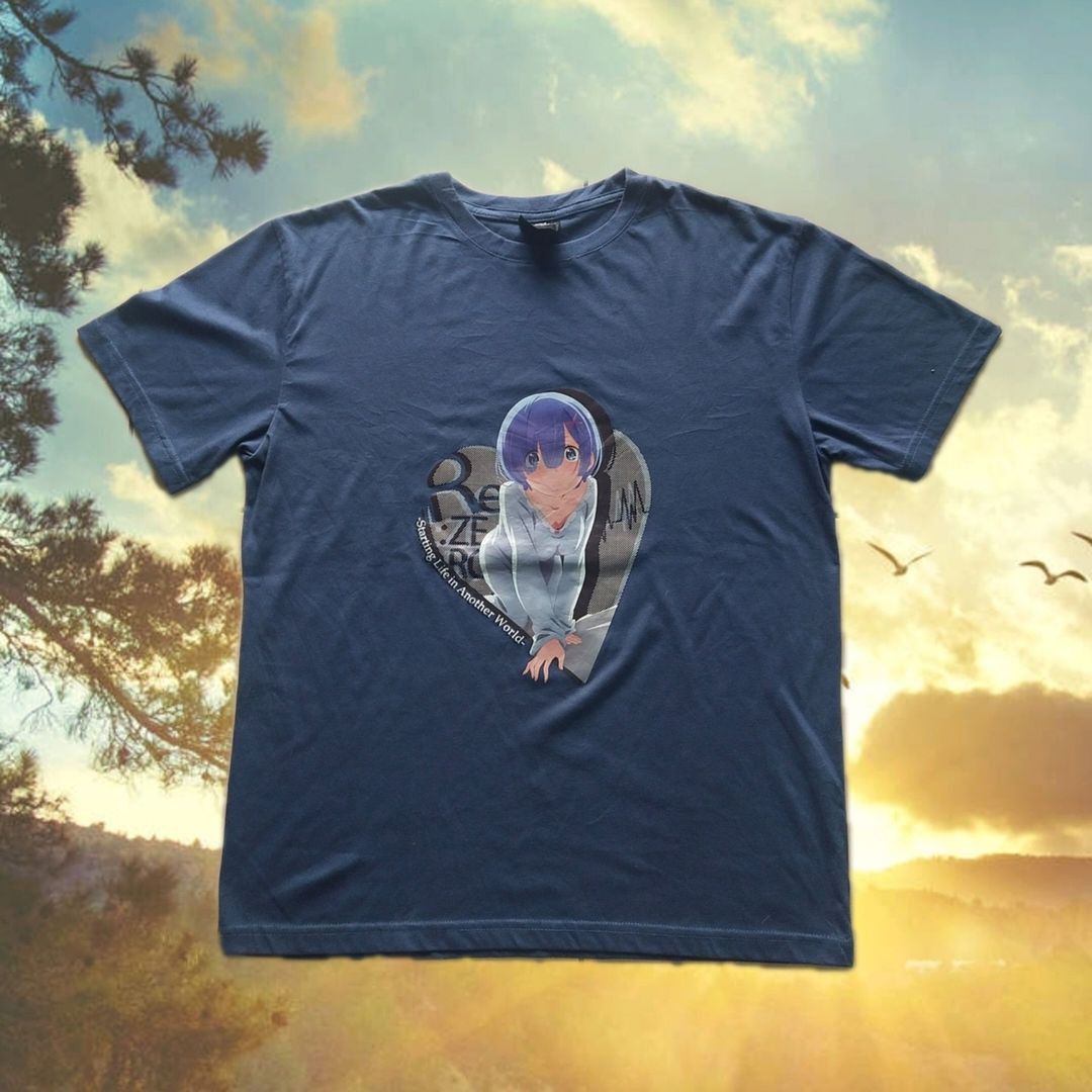 image of Anima x Vintage Re Zero "rem" Official Anime Tees Merch in Blue, Men's (Size Large)