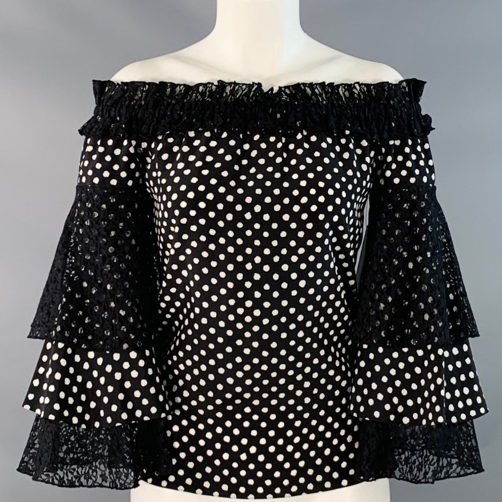 Michael Kors Black White Silk Polka Dot Layered Sleeves Off-Shoulder Size XS / US 0-2 / IT 36-38 - 1 Thumbnail