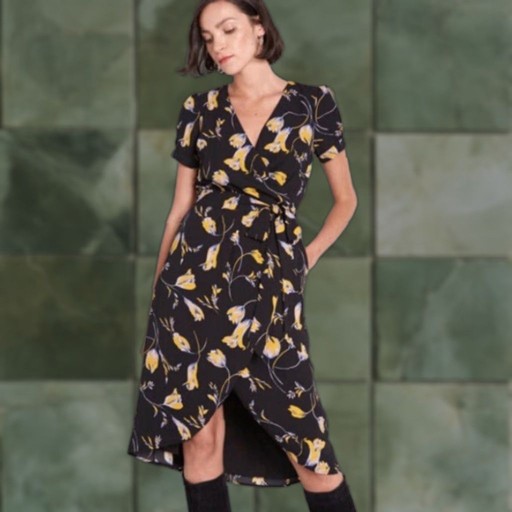 Vintage MODCLOTH POETIC PRESENCE FAUX WRAP BLACK YELLOW FLORAL DRESS Sz 3XL Size XXL / US 16-18 / IT 52-54 - 1 Thumbnail