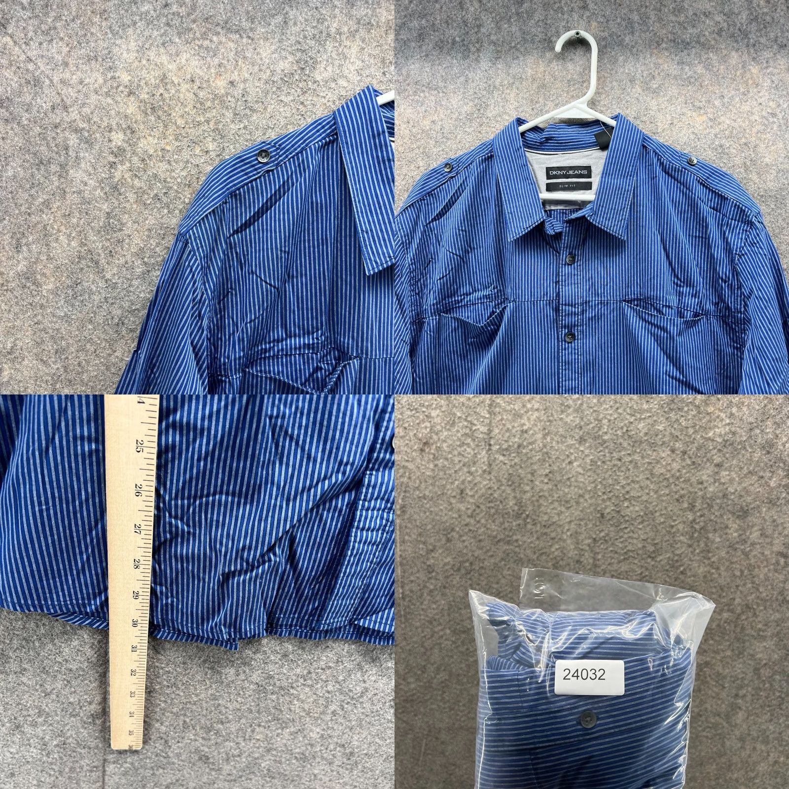 DKNY DKNY Shirt Men XL Blue Button-Down Striped Slim Fit Dress NEW Size 46R - 8 Thumbnail
