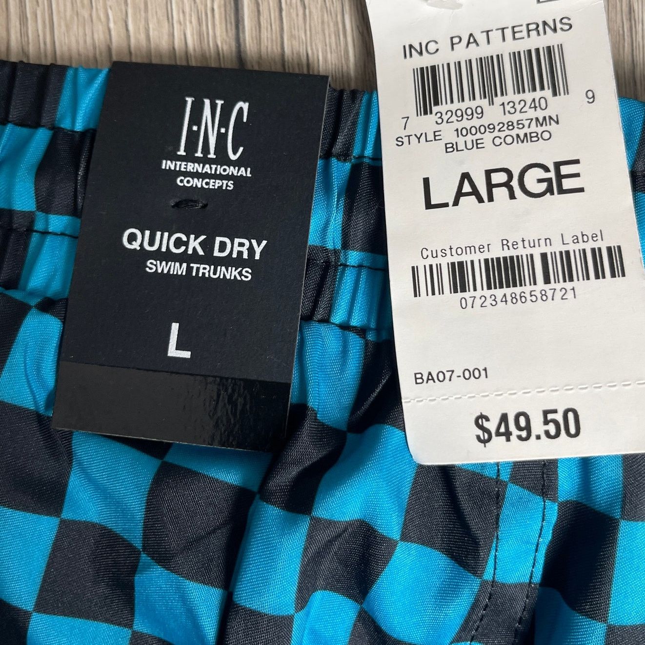 Other INC Patterns Zane Quick-Dry 5" Swim Trunks Blue Check Large Size US 34 / EU 50 - 3 Thumbnail