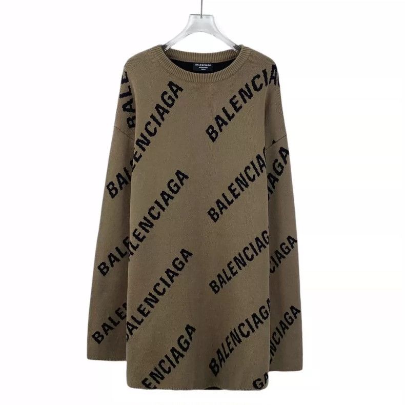Other Balenciaga Brown logo monogrammed full-print wool crewneck Size US XS / EU 42 / 0 - 1 Thumbnail