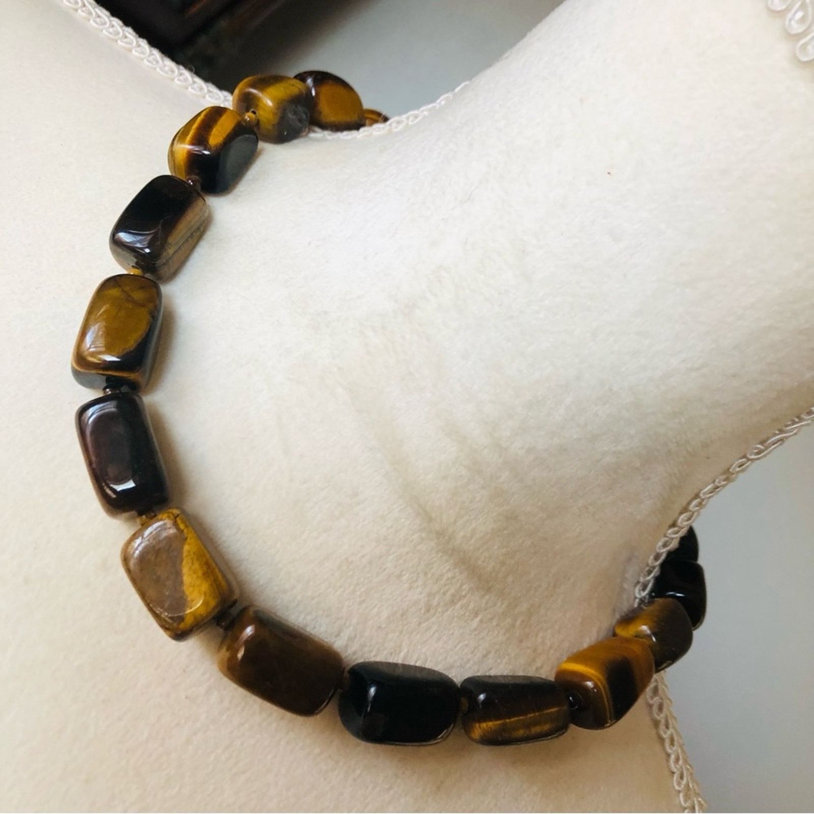 Vintage Vintage chunky polished genuine tiger eye stone 925 necklace Size ONE SIZE - 1 Thumbnail