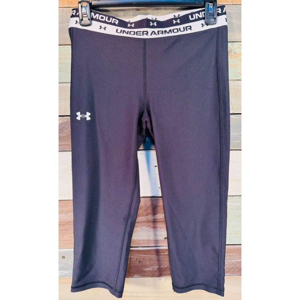Under Armour Girl's UNDER ARMOUR Logo Black Capri Leggings LARGE New w Ta Size 22" - 1 Thumbnail