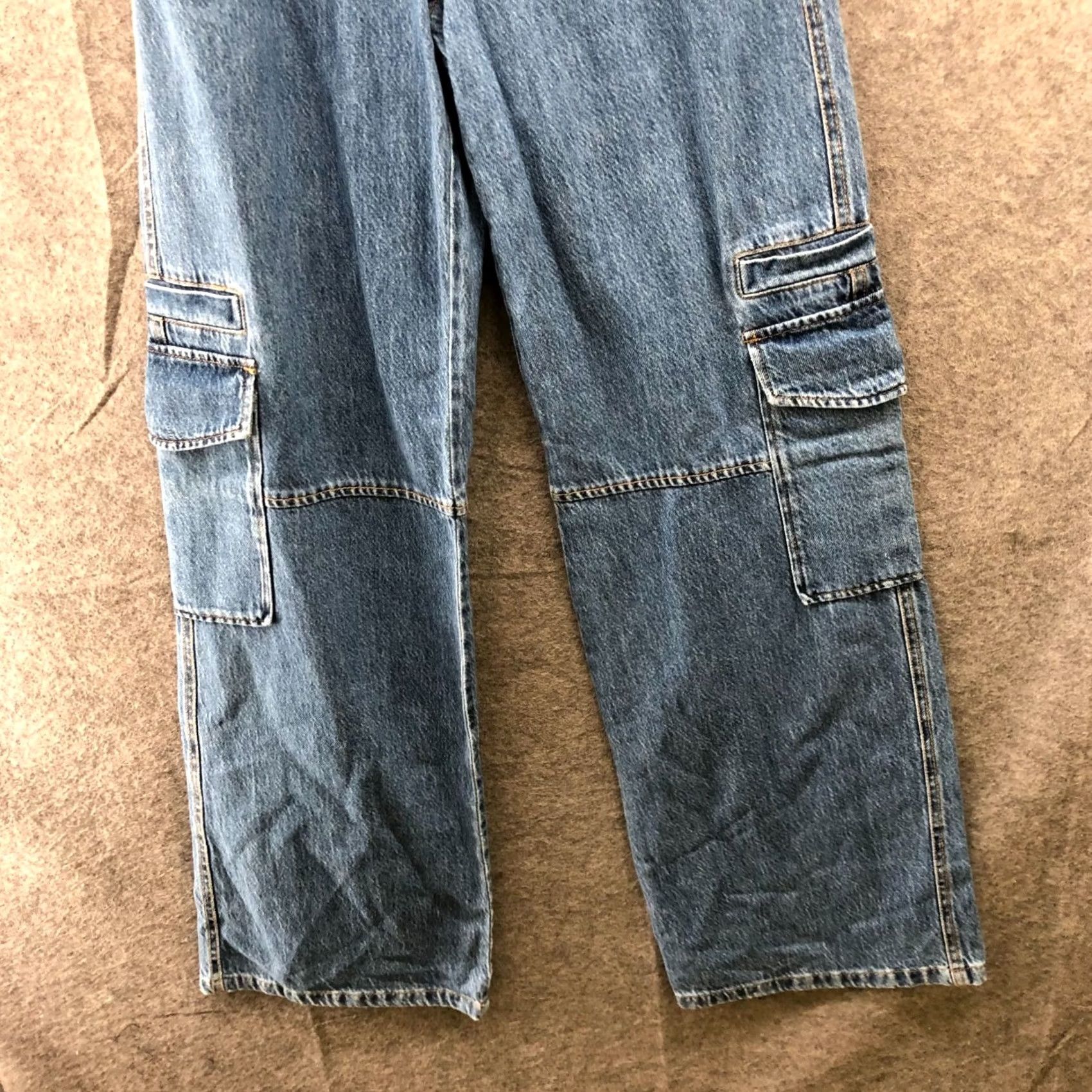 Zara Zara Baggy Cargo Jeans Womens 2 High Rise Wide-Leg Cotton Denim Blue Size 26" / US 2 / IT 38 - 4 Thumbnail