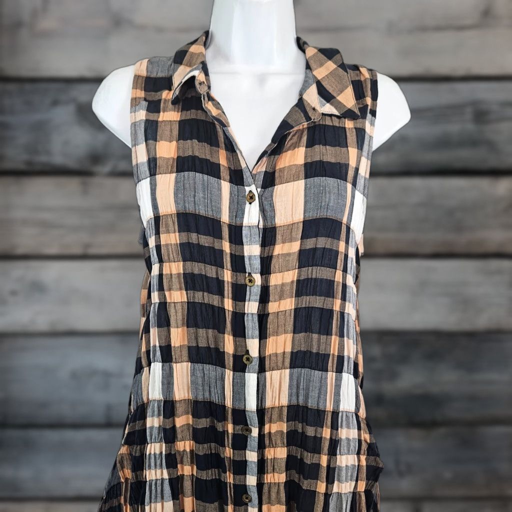 Vintage Holding Horses Sunlit Plaid Tunic Womens Sz 6 Blue Sleeveless Button Front Shirt Size M / US 6-8 / IT 42-44 - 1 Thumbnail