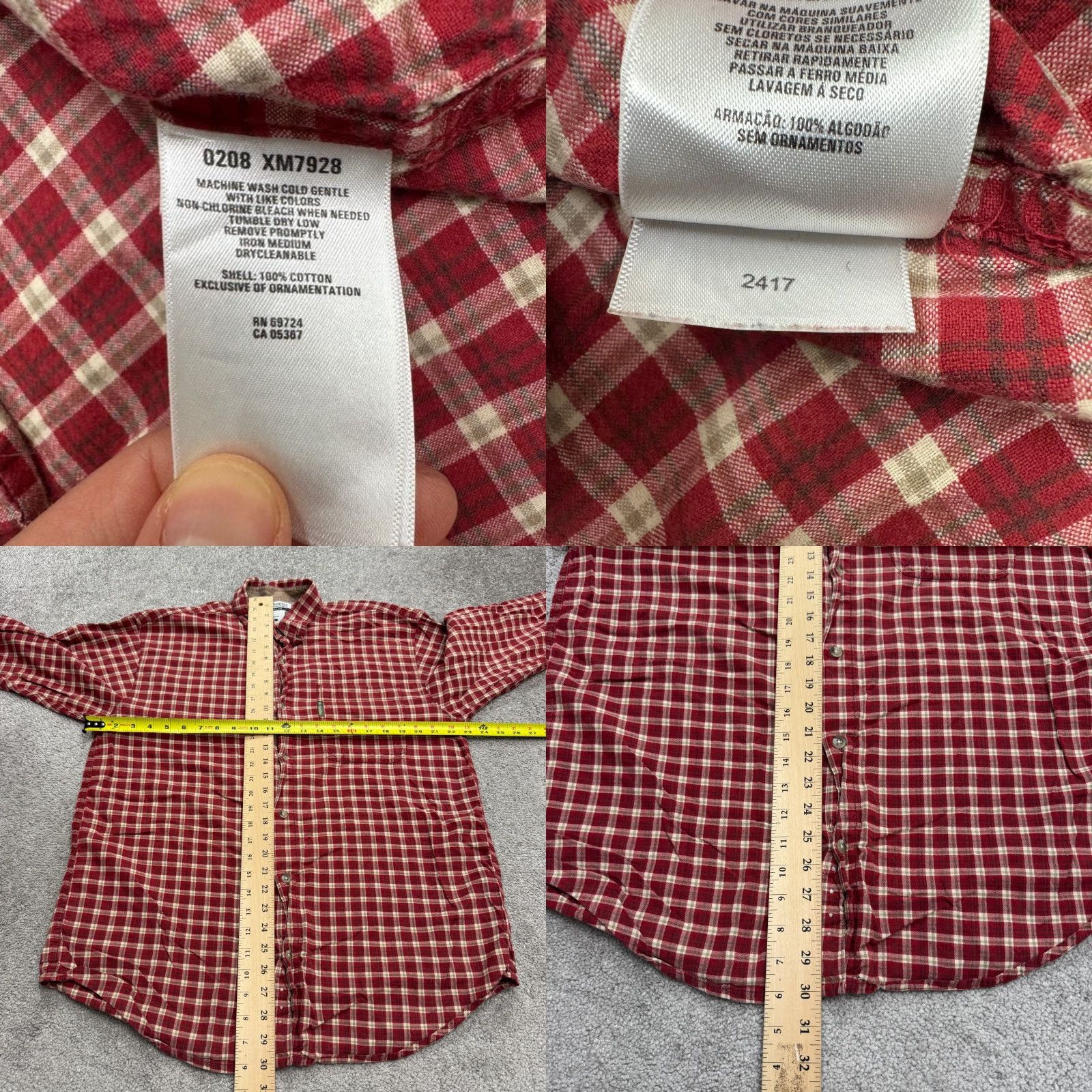 Vintage Columbia Shirt Adult Large Red Plaid Cotton Long Sleeve Button-Up Pockets Outdoor Casual Camp Mens Size US L / EU 52-54 / 3 - 8 Thumbnail