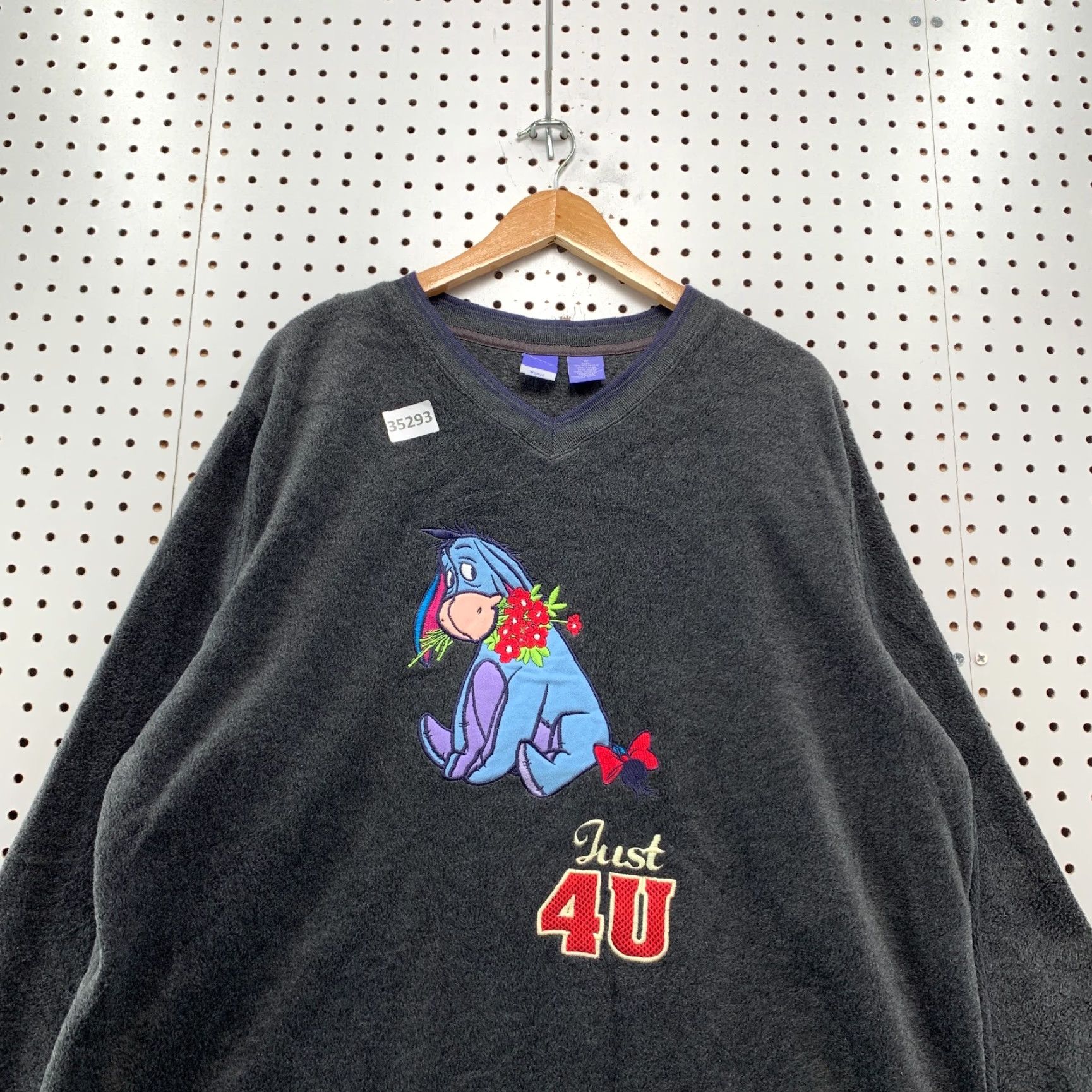 Disney VINTAGE Disney Eeyore Fleece Sweater Shirt Womens 1X Gray V-Neck Embroidered 25.5x29 Womens Size XL / US 12-14 / IT 48-50 - 2 Thumbnail