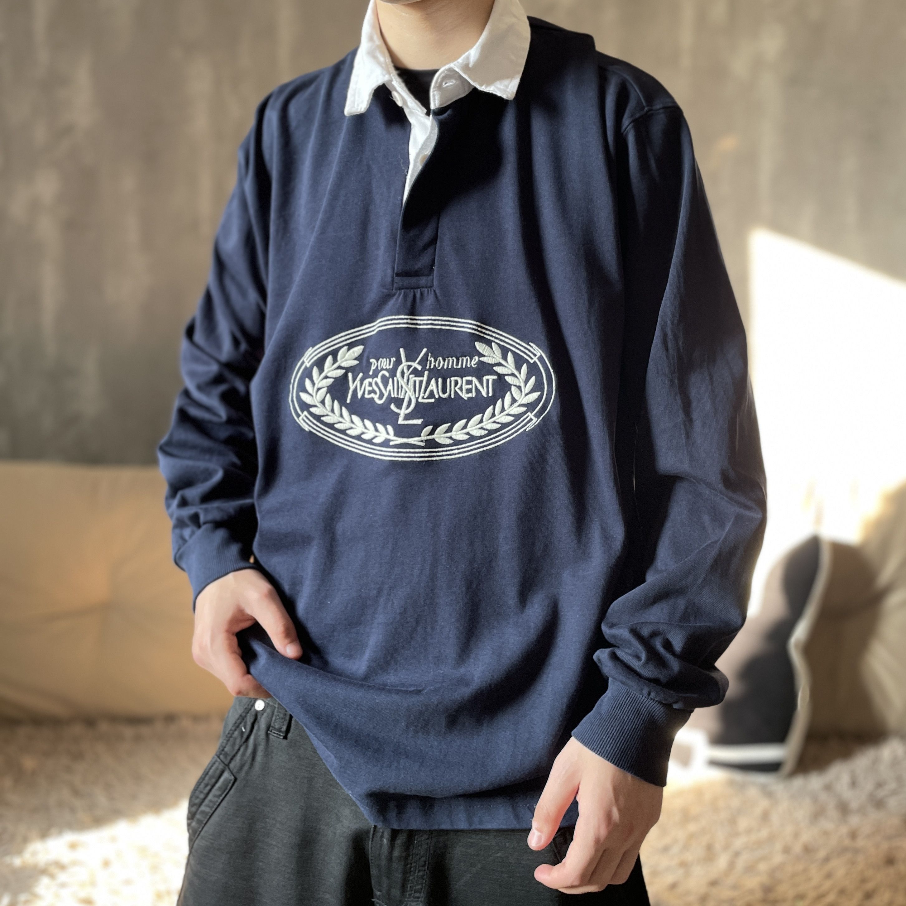 YSL Yves Saint Laurent Big Logo Long Sleeve T Shirt