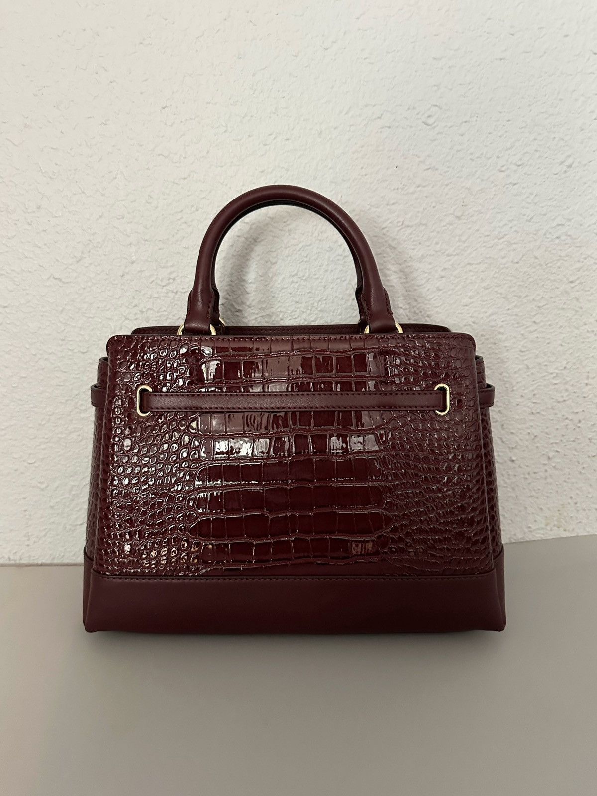 Michael Kors Reed Large Croc-Embossed Leather Belted Satchel Oxblood Size ONE SIZE - 16 Thumbnail