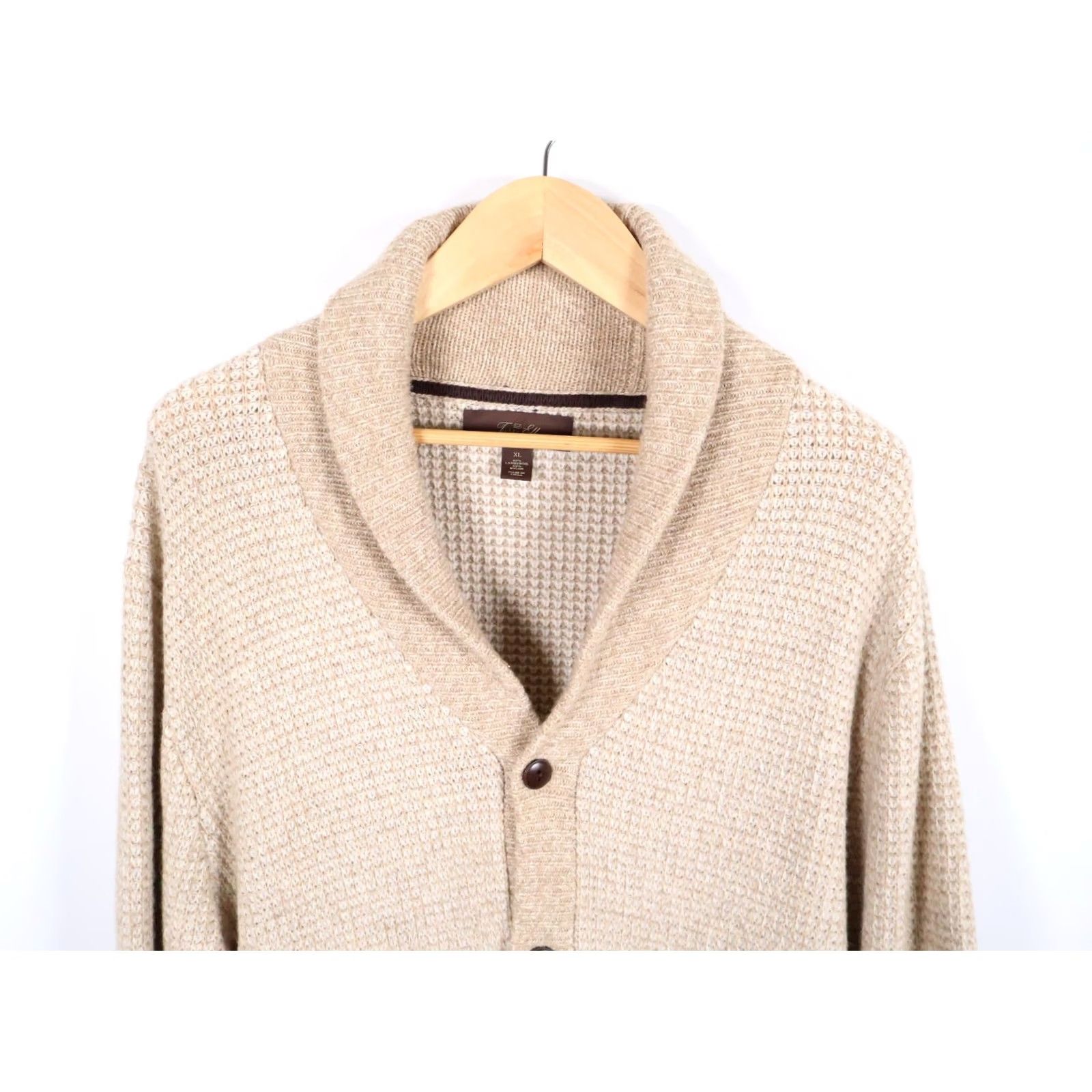 Tasso Elba Tasso Elba Lambs Wool Cardigan Sweater Men's XL Beige Chunky Shawl Collar 90s Dad Retro Size US XL / EU 56 / 4 - 4 Thumbnail