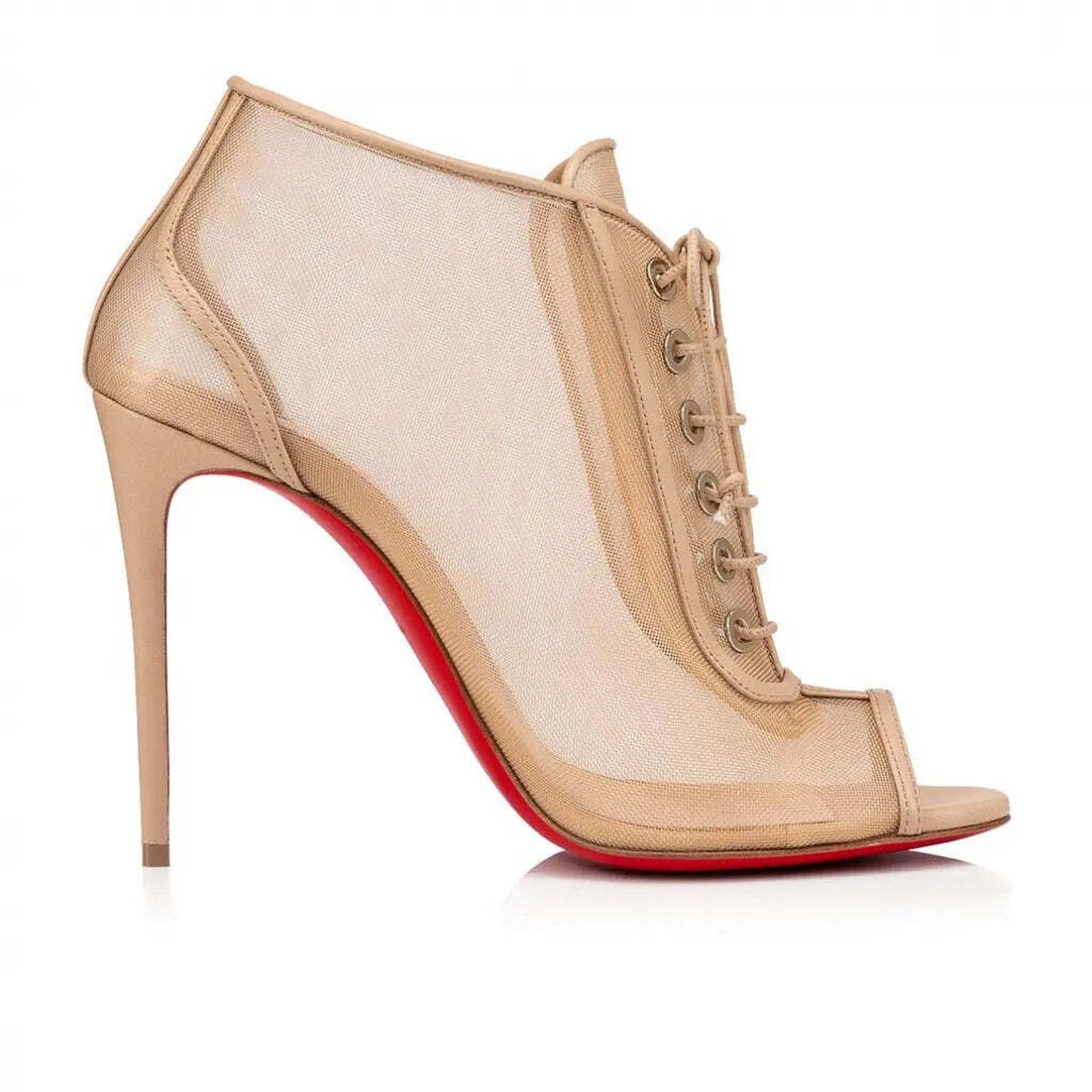 Christian Louboutin Open Ondessa 100 Nude Mesh Lace Up Tie Ankle Heel Bootie 40 Size US 10 / IT 40 - 5 Thumbnail