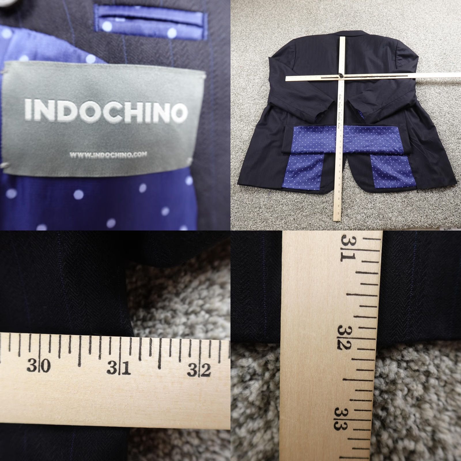 Vintage Indochino Blazer Mens 46L Blue Wool Two-Button Single-Breasted Suit Jacket Herringbone 2 Piece Business Formal Wedding Jacket Size 46R - 8 Thumbnail