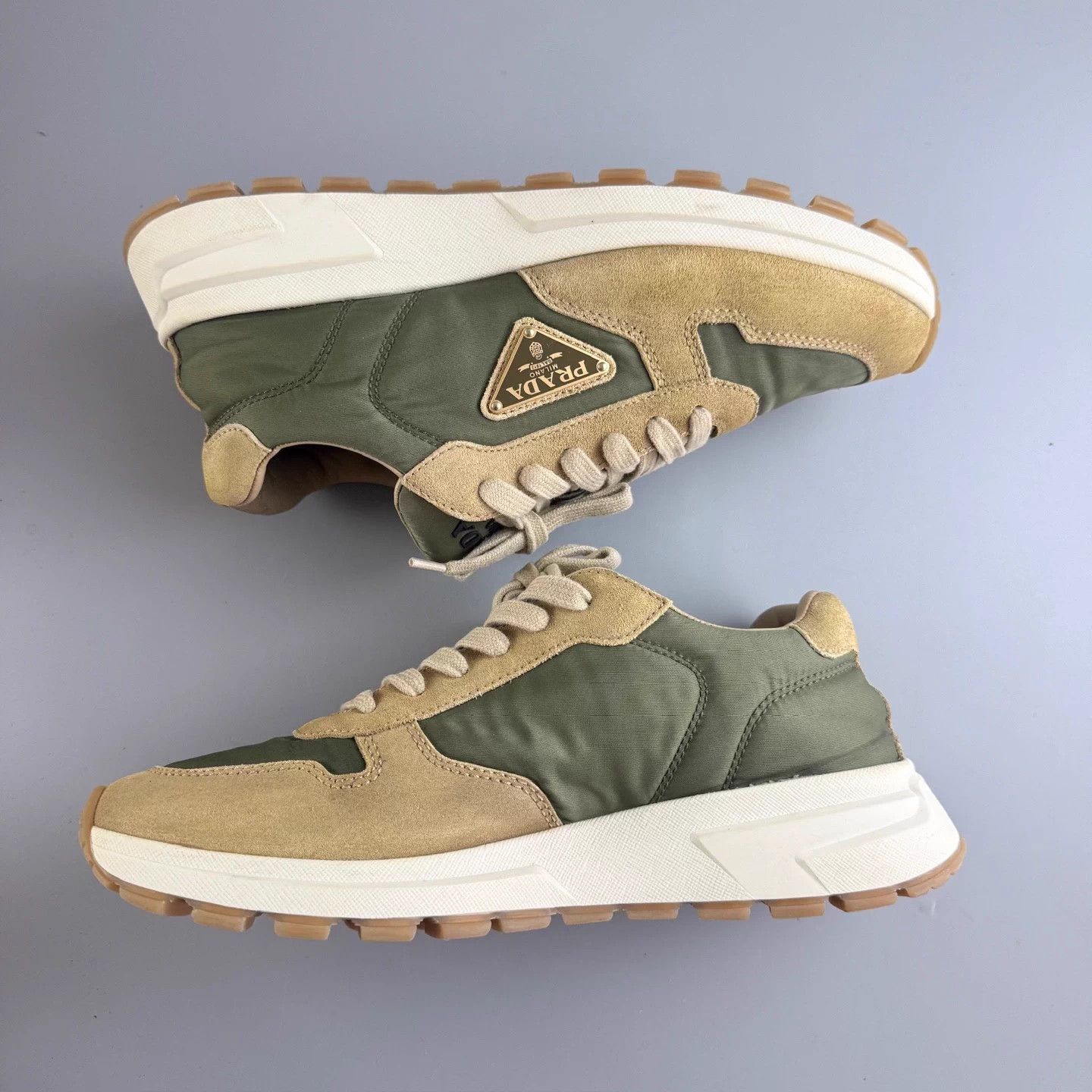 Prada Prada Olive Green Tri Gold Sneakers 40 New YLP4505 Size US 7 / EU 40 - 5 Thumbnail