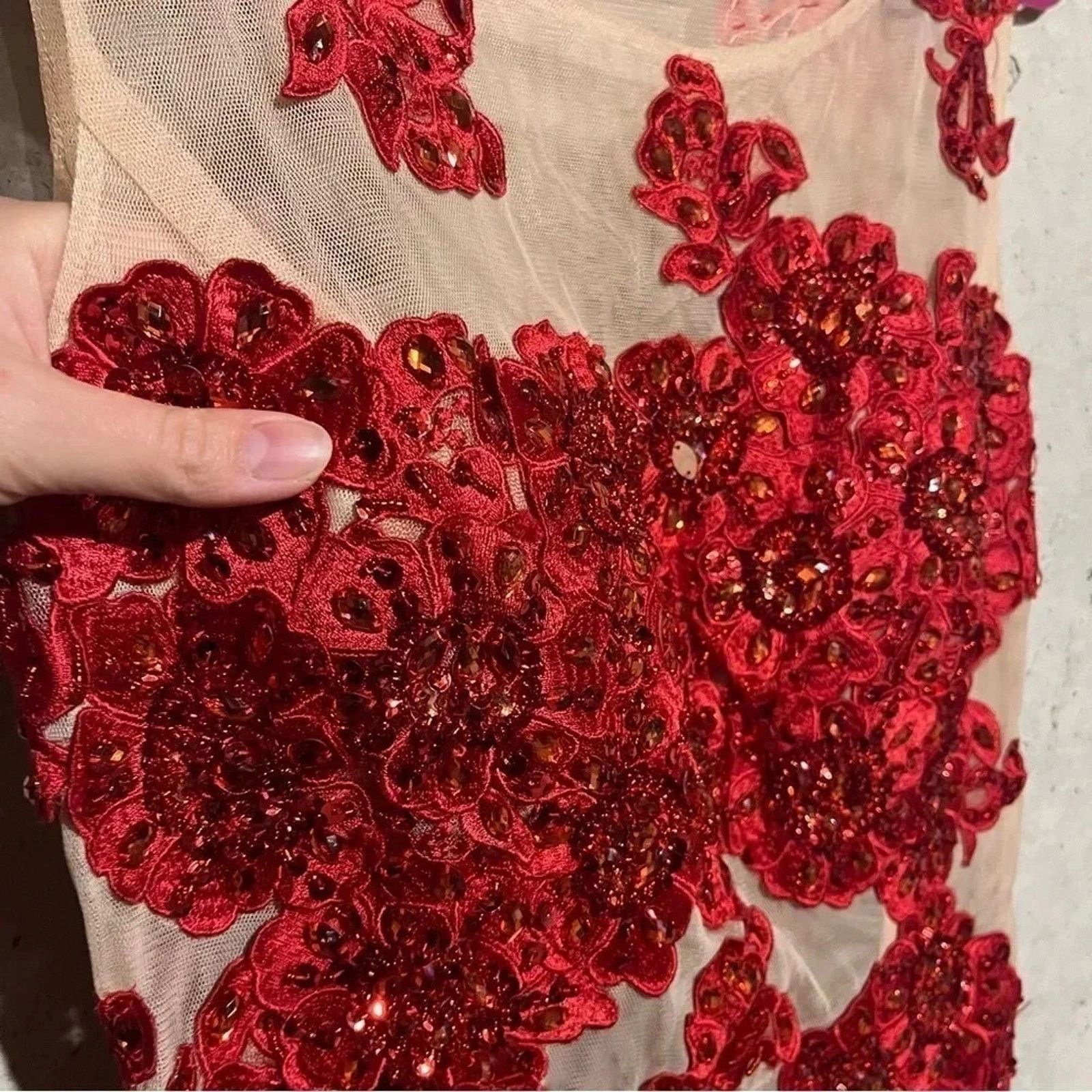 Other Nina Nischelle Red Floral Sheer Cocktail Prom Dress Sz 12 Size XL / US 12-14 / IT 48-50 - 9 Thumbnail