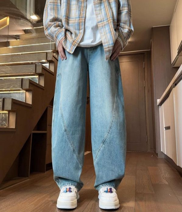 Japanese Brand Men's American wide-leg loose straight washed curved jeans Size US 32 / EU 48 - 1 Thumbnail