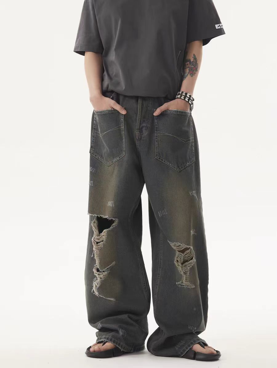 Vintage Reverse pocket washed ripped heavyweight baggy jeans Size US 34 / EU 50 - 1 Thumbnail