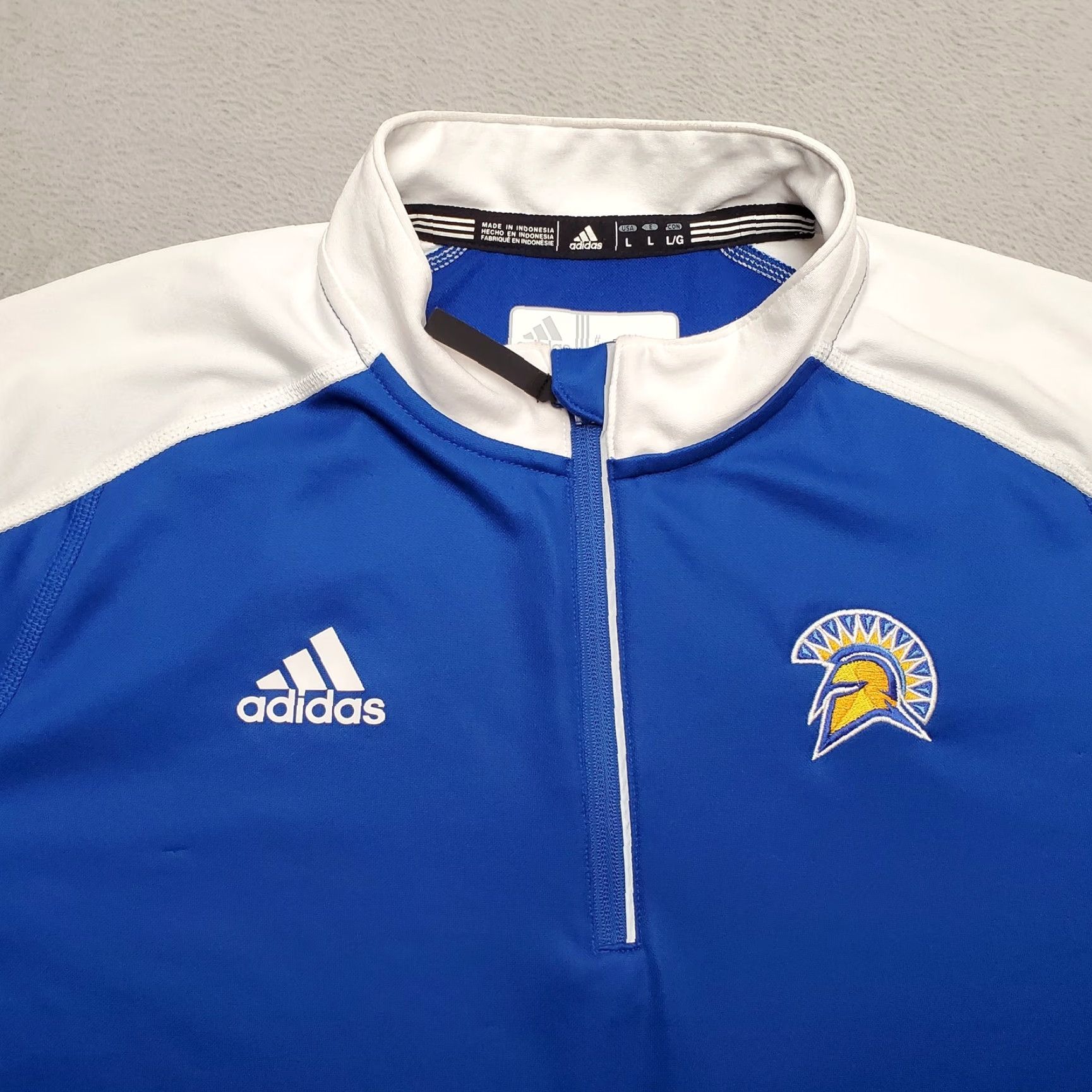 Adidas VINTAGE Adidas Mens Large Pullover Climalite 1/4 Zip Sweater Trojans Running Size US L / EU 52-54 / 3 - 2 Thumbnail