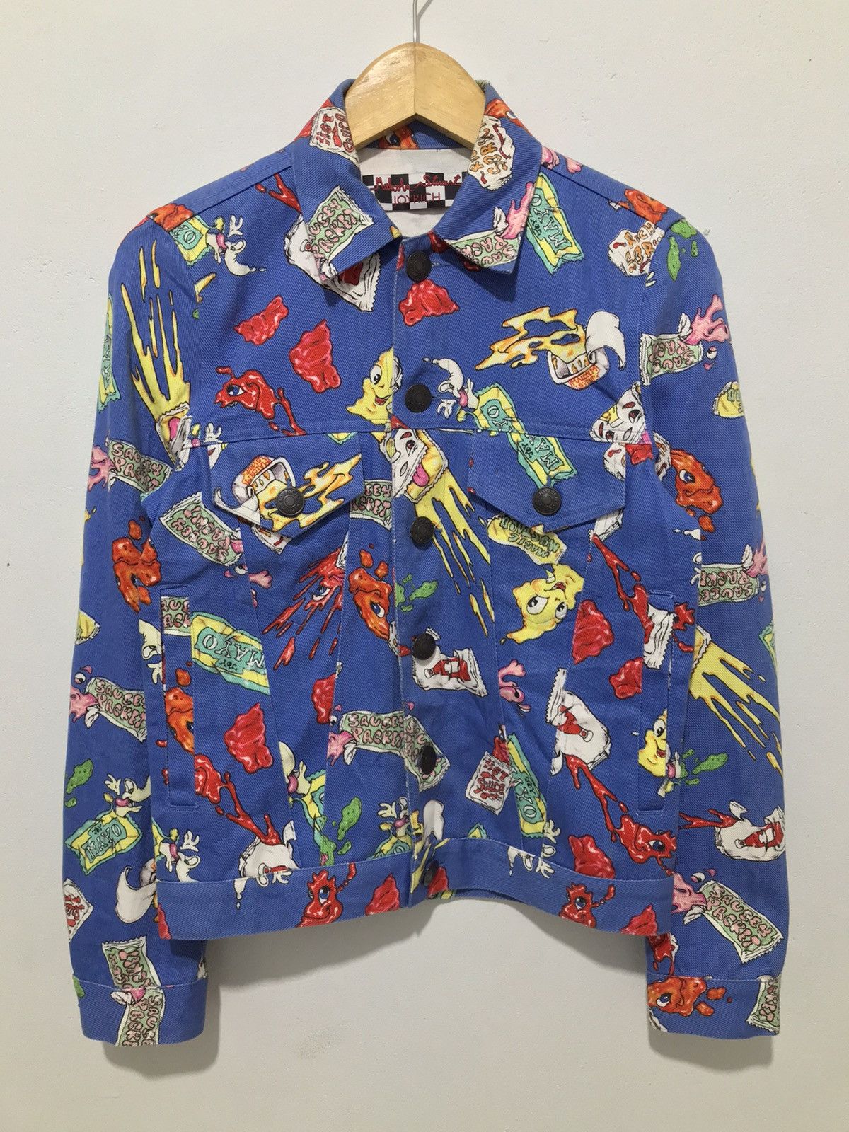 image of Hysteric Glamour x Joyrich Art Printed Denim Jacket Joyrich X Malcolm Stuart in Blue (Size XS)