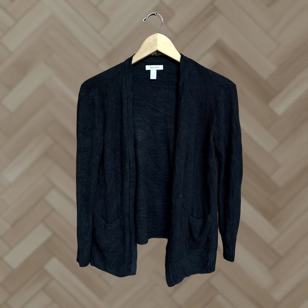 Nine West VINTAGE Nine West Cardigan Womens Blue Open Front Long Sleeve Size L Size L / US 10 / IT 46 - 1 Thumbnail