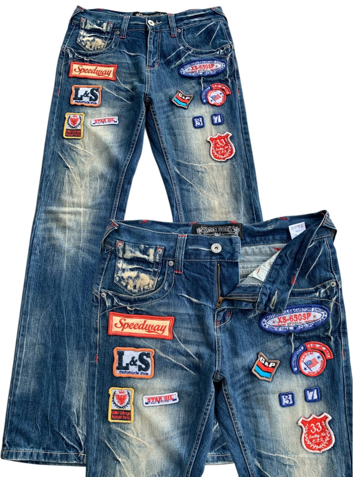 If Six Was Nine Vintage Lucky Store Patches Avant Garde Jeans 🇯🇵 Size US 34 / EU 50 - 1 Thumbnail