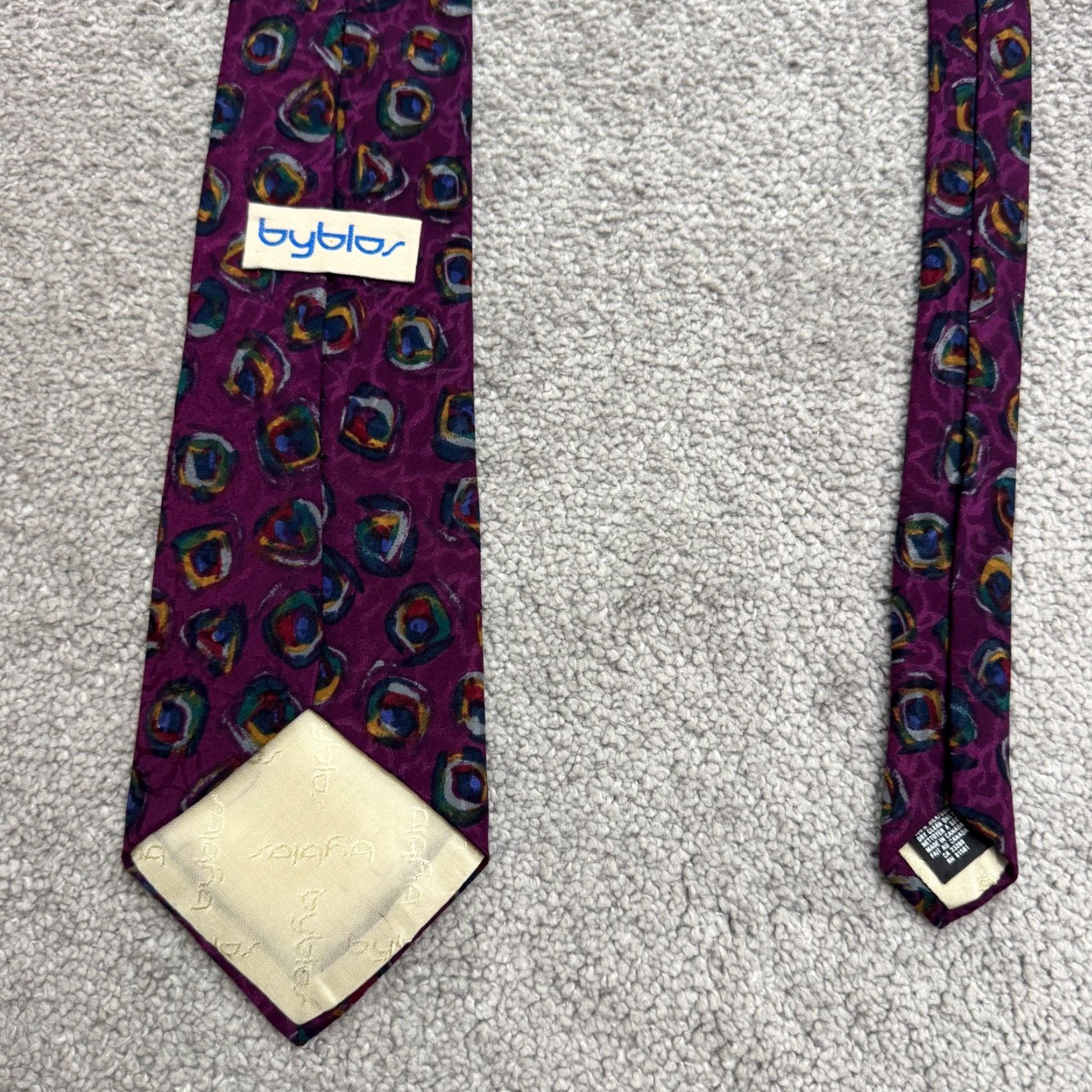 Byblos VINTAGE Byblos Tie Geometric 100% Silk Purple Mens One Size Classic Length 57"-60" Canada Mens Size ONE SIZE - 4 Thumbnail