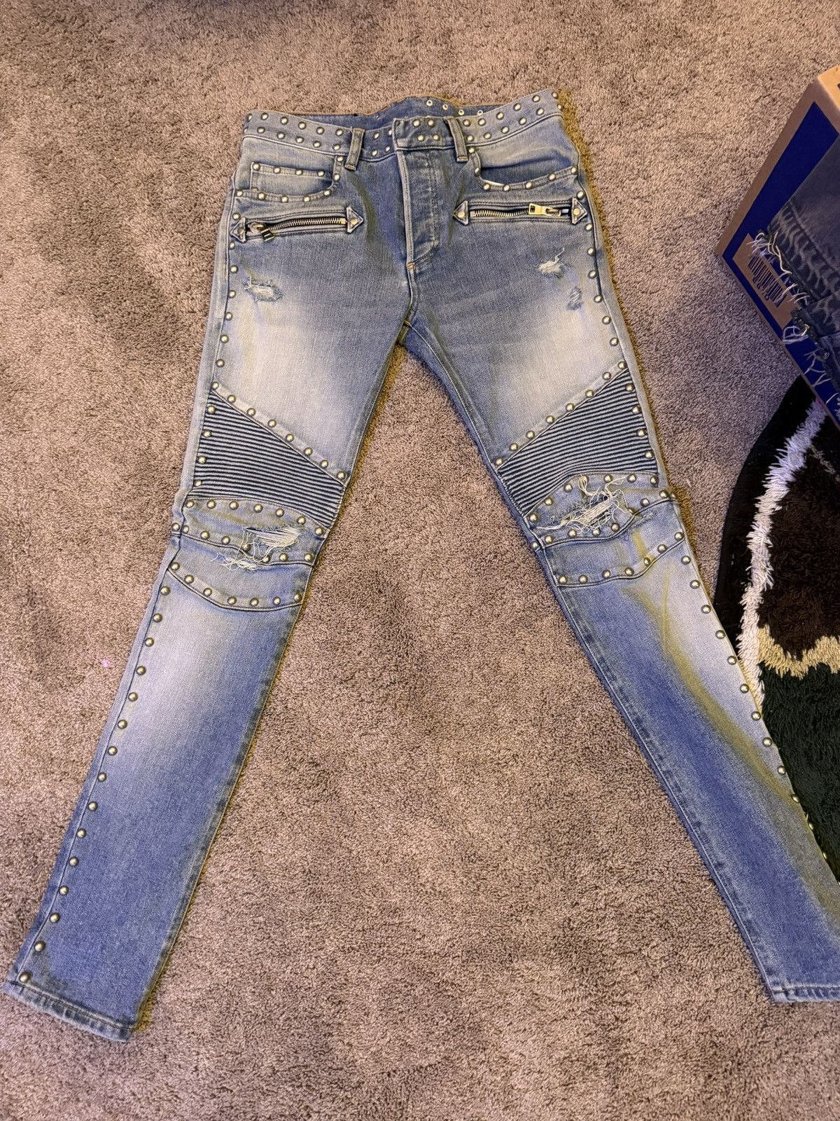 Balmain Balmain blue studded biker jeans Size US 28 / EU 44 - 1 Thumbnail