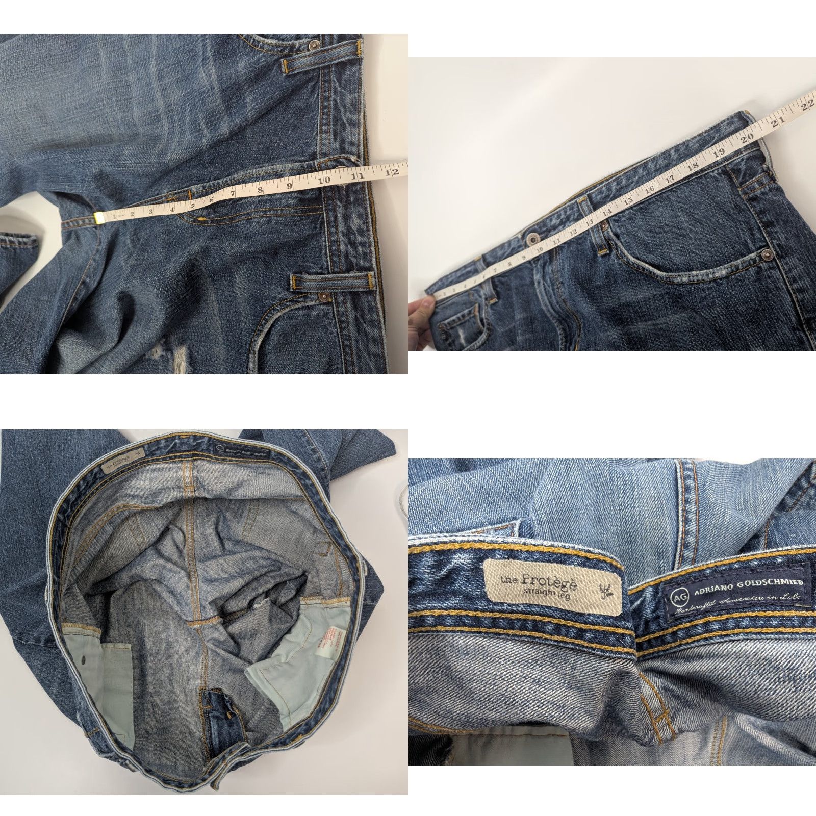 Denime AG Adriano Goldschmied The Protege Jeans Mens Straight Denim 40x32 Blue Distressed 5-Pocket Slim Fit N/A Size US 40 / EU 56 - 8 Thumbnail