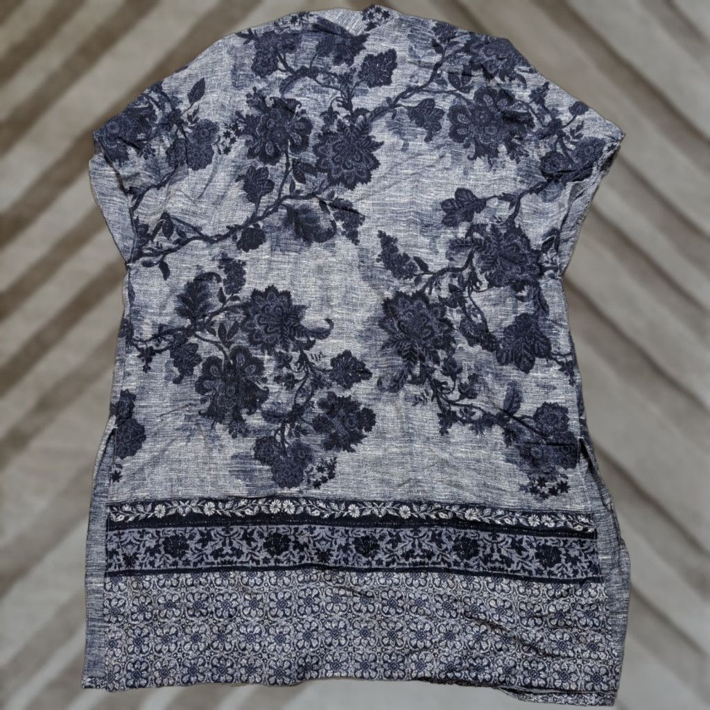 Vintage Chico's Open-front Kimono Robe - Women S/M Blue Floral Boho Duster Cardigan EUC Size M / US 6-8 / IT 42-44 - 1 Thumbnail