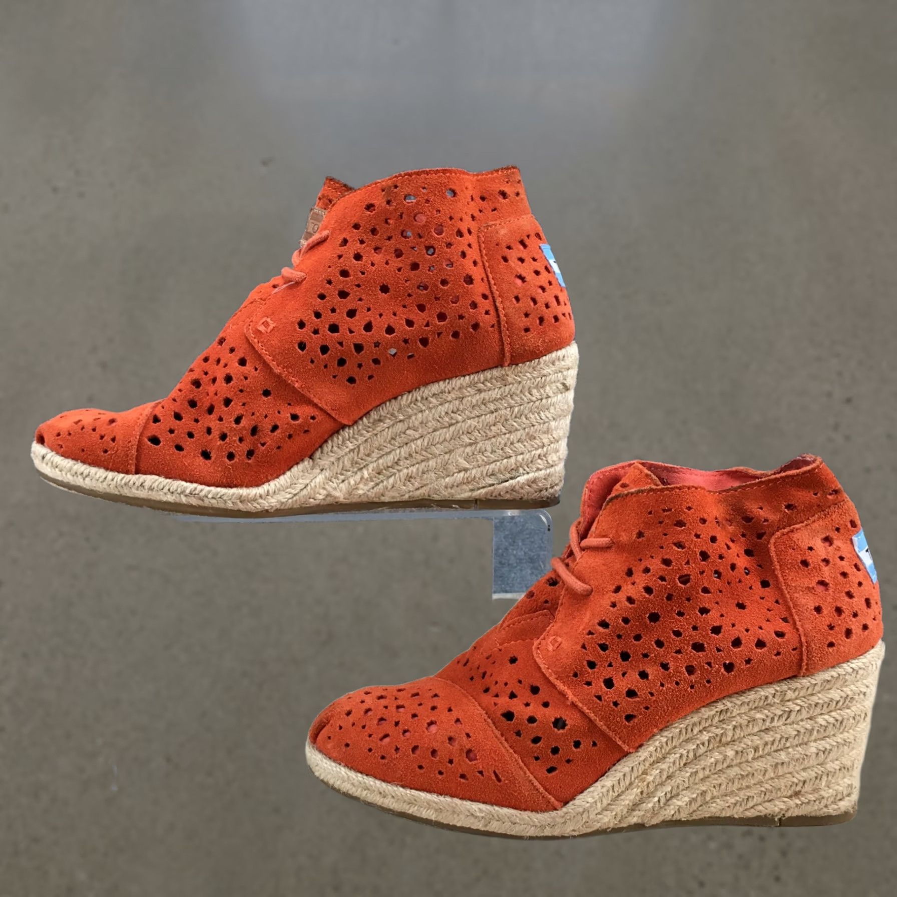 Toms TOMS Boots Womens 6 Orange Desert Wedges Moroccan Cutout Suede Lace Up Casual Size US 6 / IT 36 - 1 Thumbnail