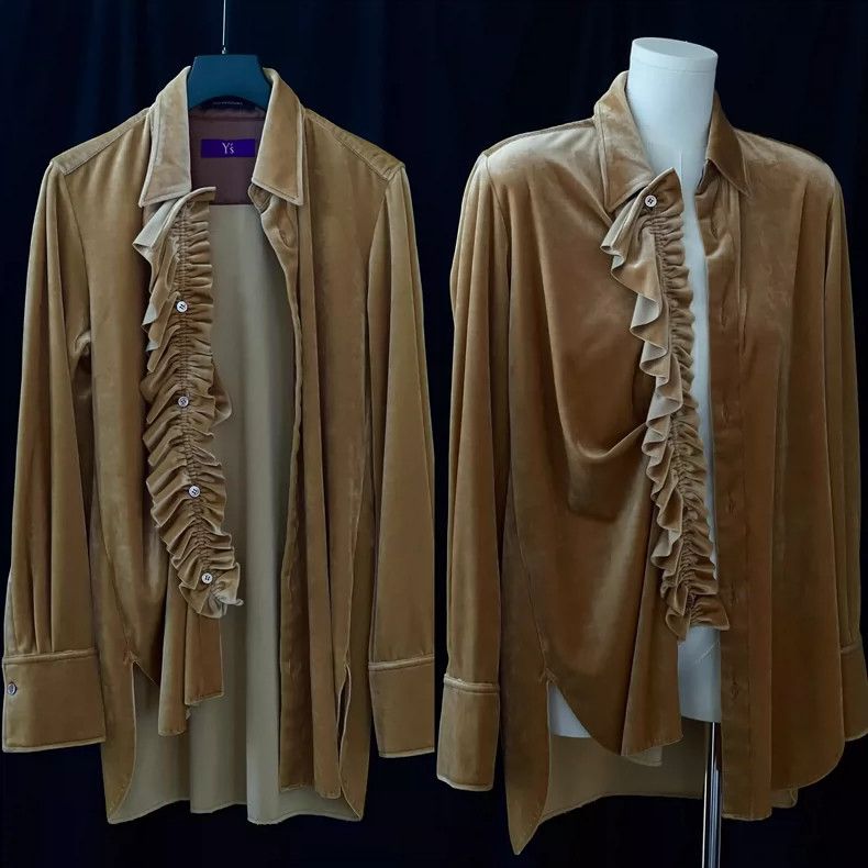 Yohji Yamamoto Yohji Yamamoto size 1 Auricular-pleated velvet shirt 2506- Size S / US 4 / IT 40 - 4 Thumbnail