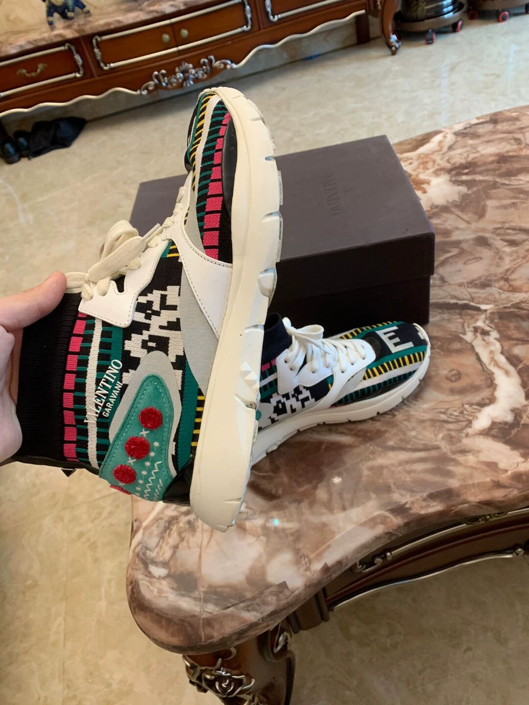 Valentino Valentino Men's Ethnic High Top Sock Sneaker Colorblock 42 Size US 9 / EU 42 - 1 Thumbnail