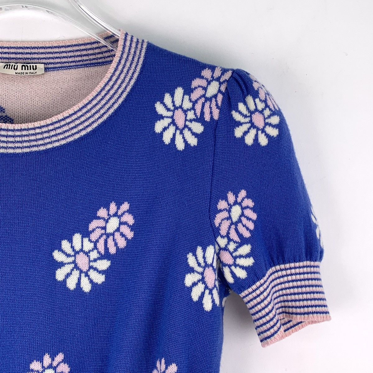 Miu Miu Miu Miu Floral Intarsia Wool Short Sleeve Knit Top K26WX Size S / US 4 / IT 40 - 3 Thumbnail