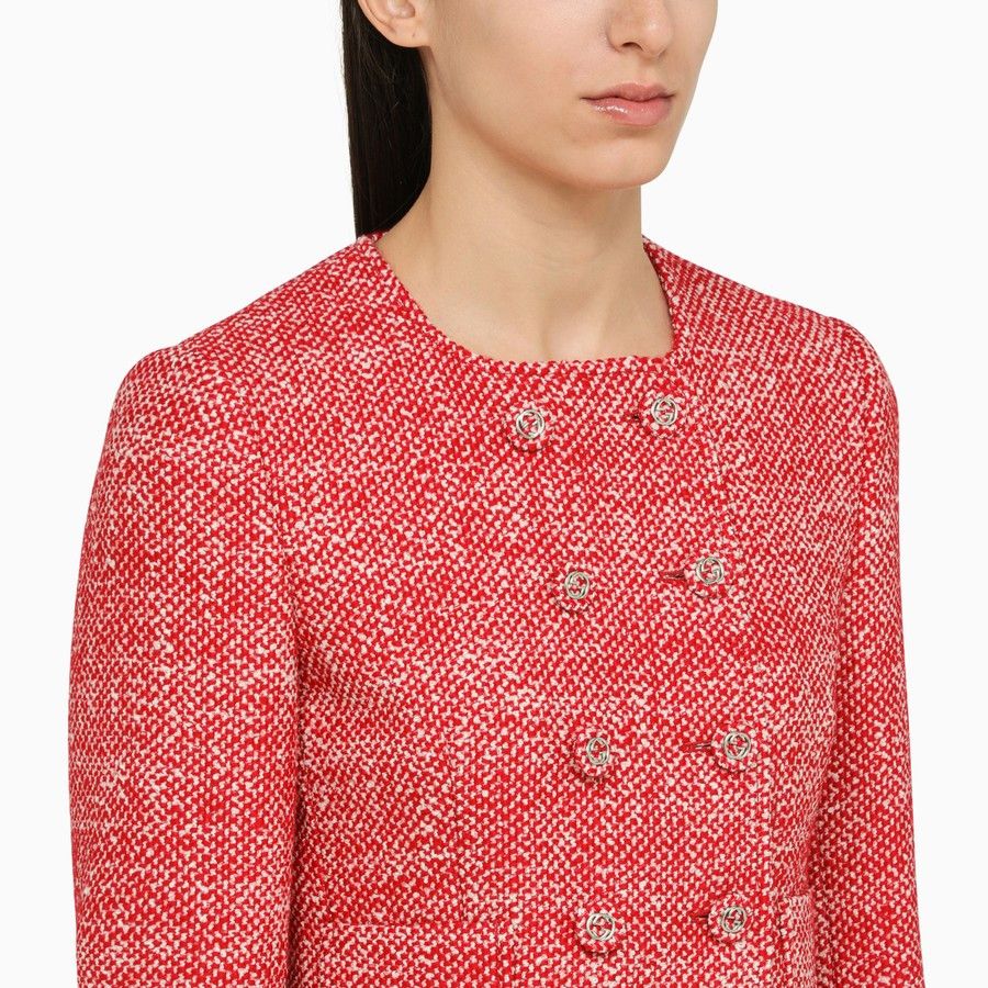 Gucci o1d2blof0824 Tweed Double-Breasted Jacket in Red Size M / US 6-8 / IT 42-44 - 4 Thumbnail
