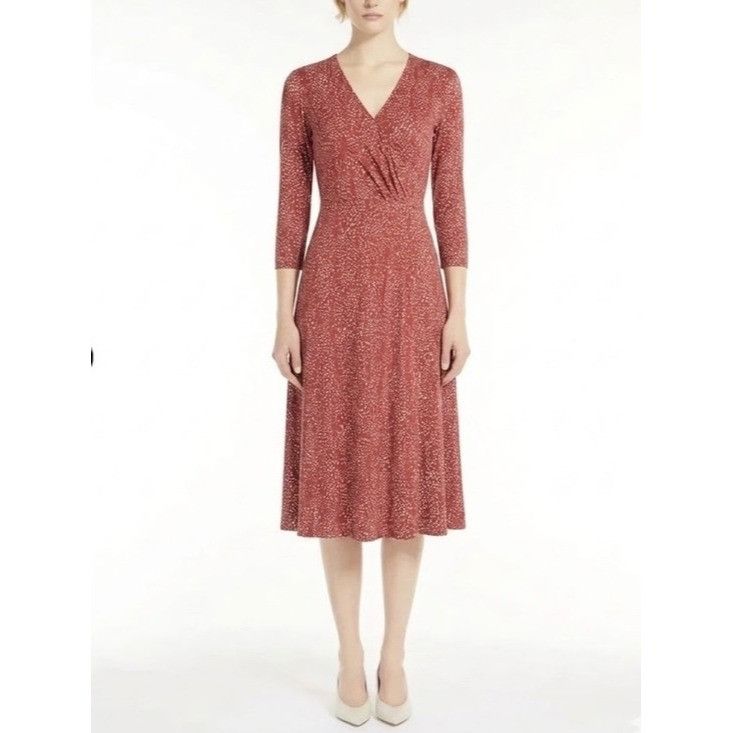 Max Mara MaxMara Silk Knit Jersey Long Sleeve Burgundy Print Midi Dre Size XS / US 0-2 / IT 36-38 - 13 Thumbnail